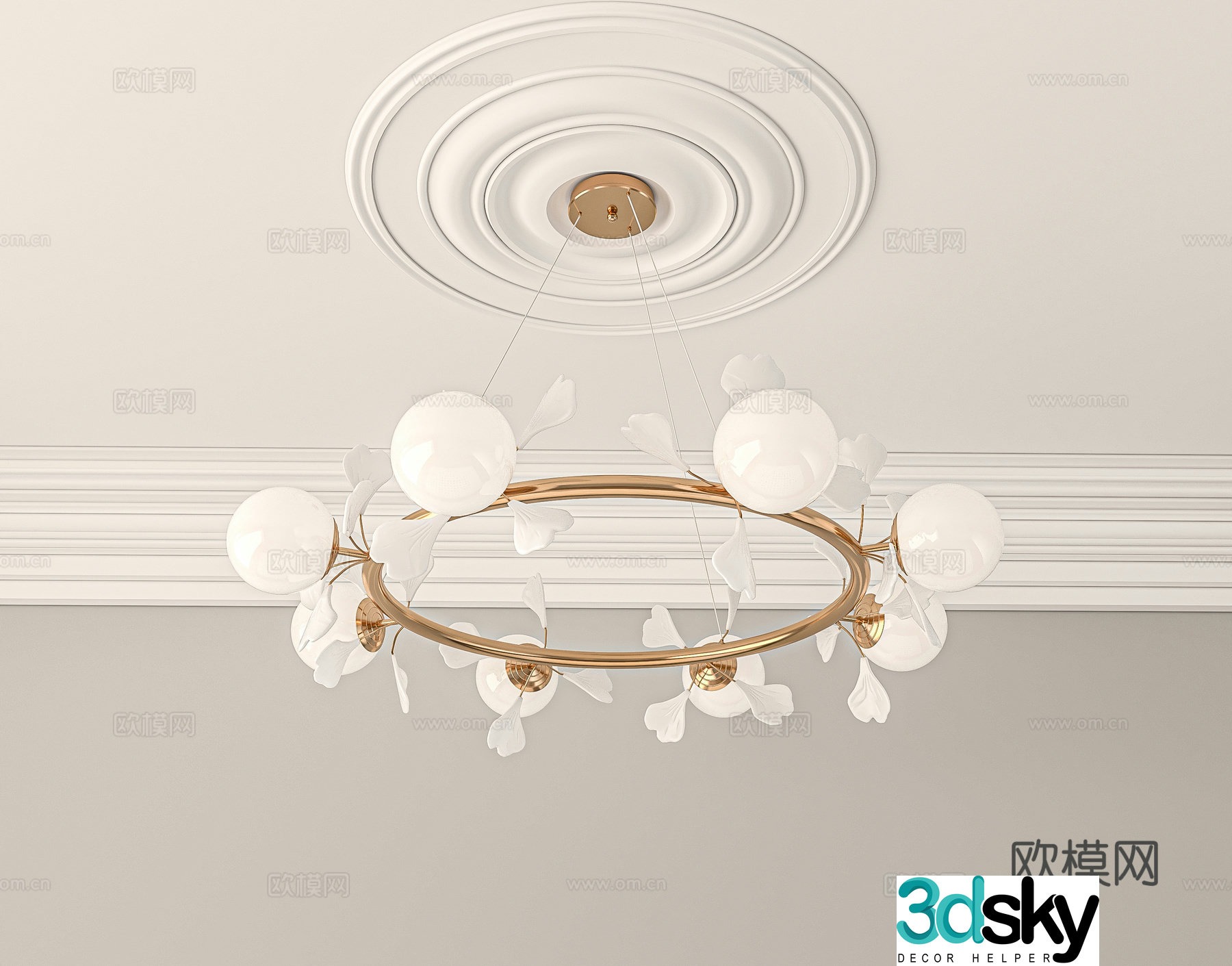Creamy living room chandelier 3d model