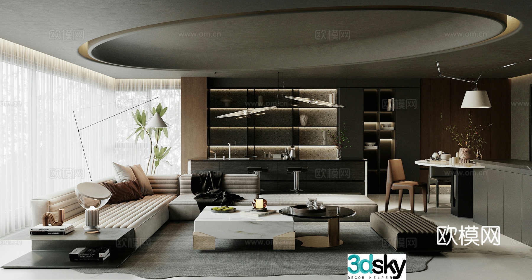 Modern Italian living restaurant Light luxury Italian living restaurant Premium gray living restaurant Black and white gray living restaurant 3D model