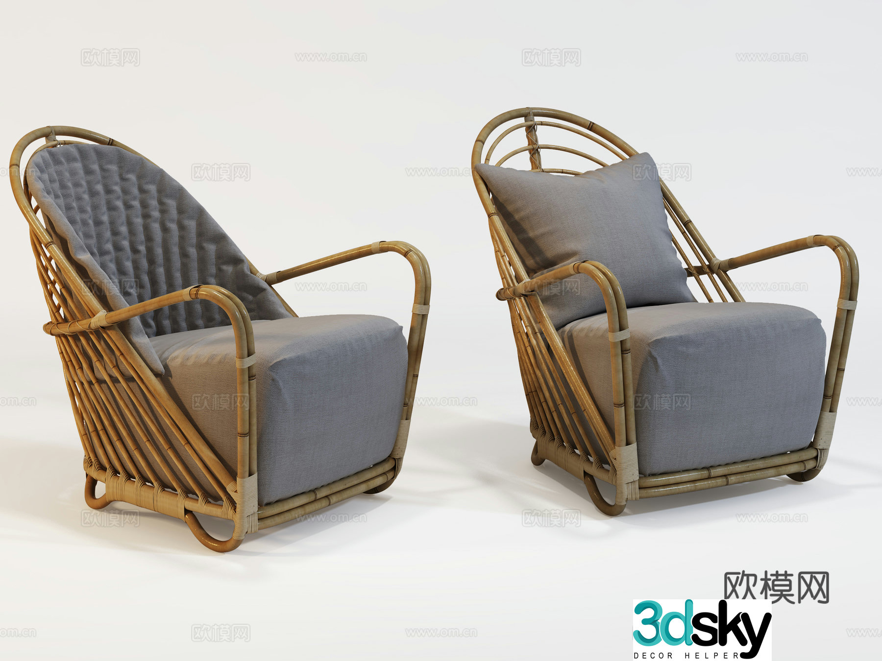 Modern outdoor leisure chair bamboo woven single chair 3d model