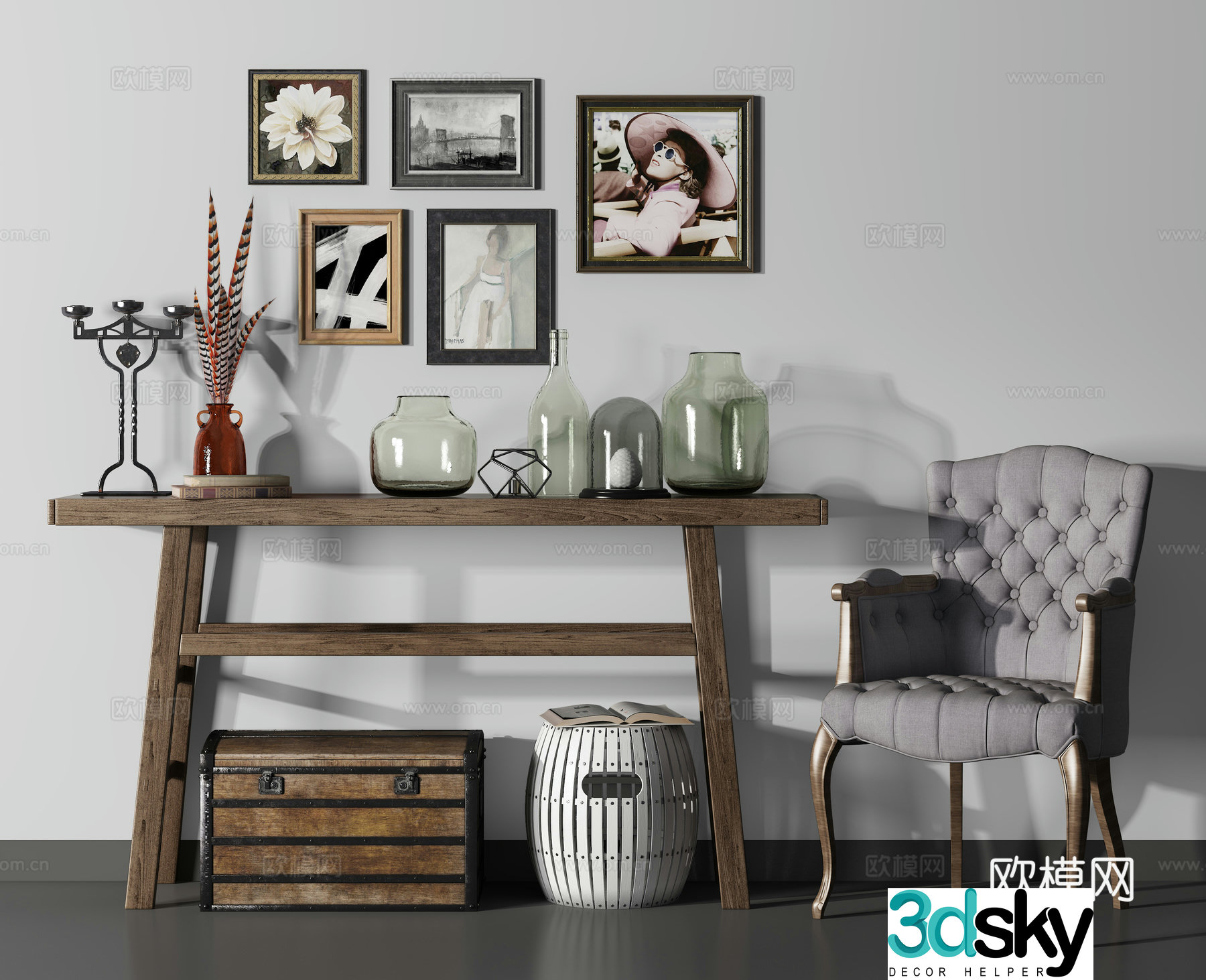 Industrial style end viewing platform leisure chair jewelry ornaments hanging painting combination 3D model