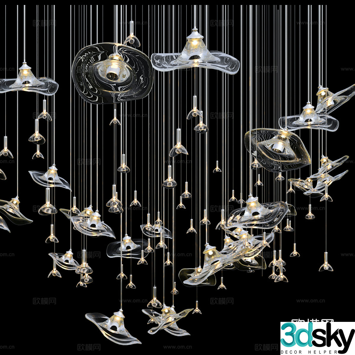 Modern light luxury glass decorative craft chandelier 3d model