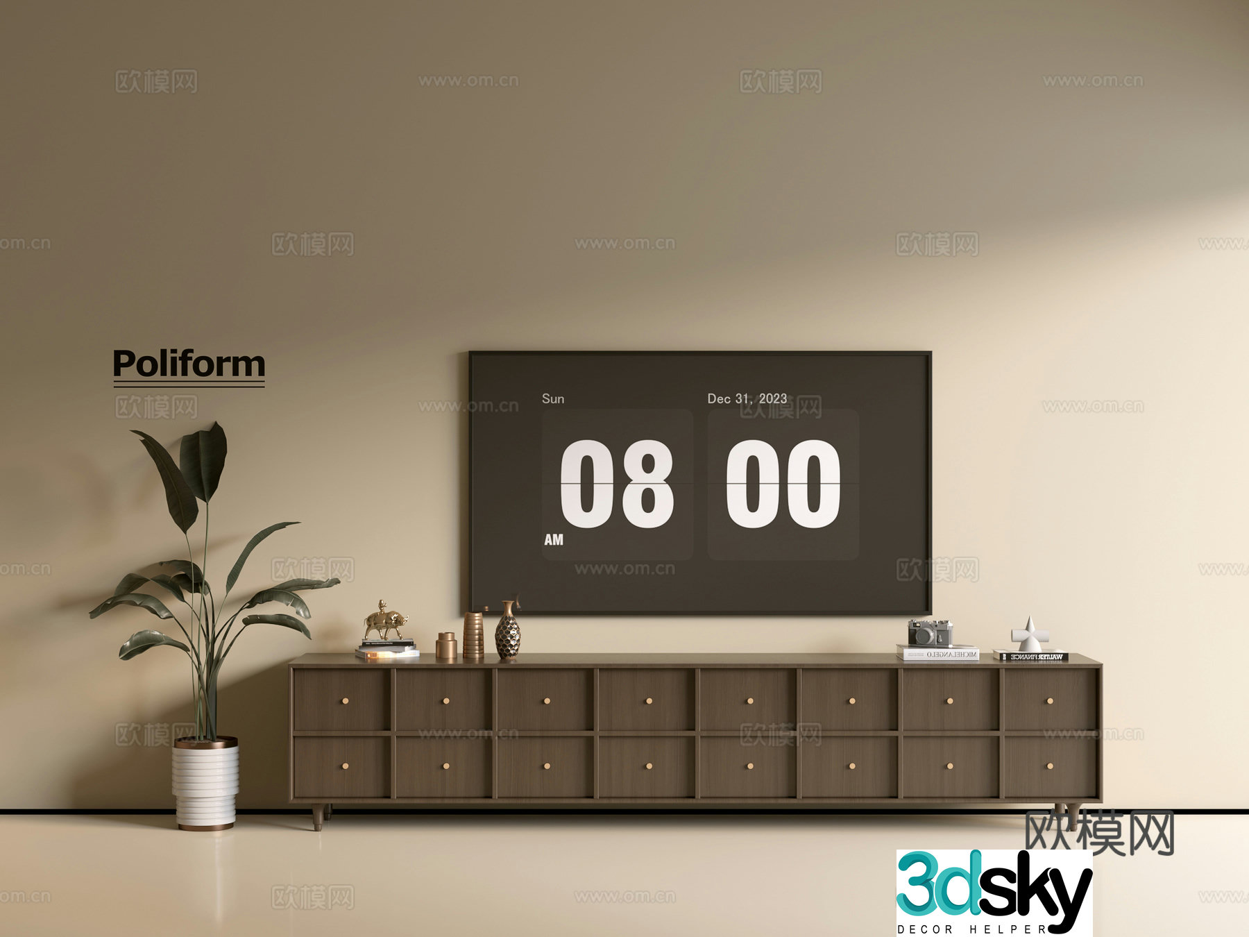 Modern wood grain TV cabinet simple side cabinet chest of drawers low cabinet whole cabinet side cabinet balcony 3D model