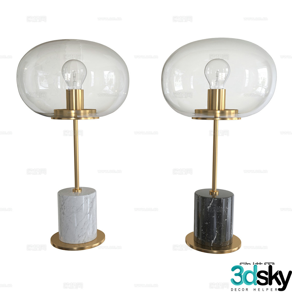 Modern light luxury marble glass table lamp 3d model