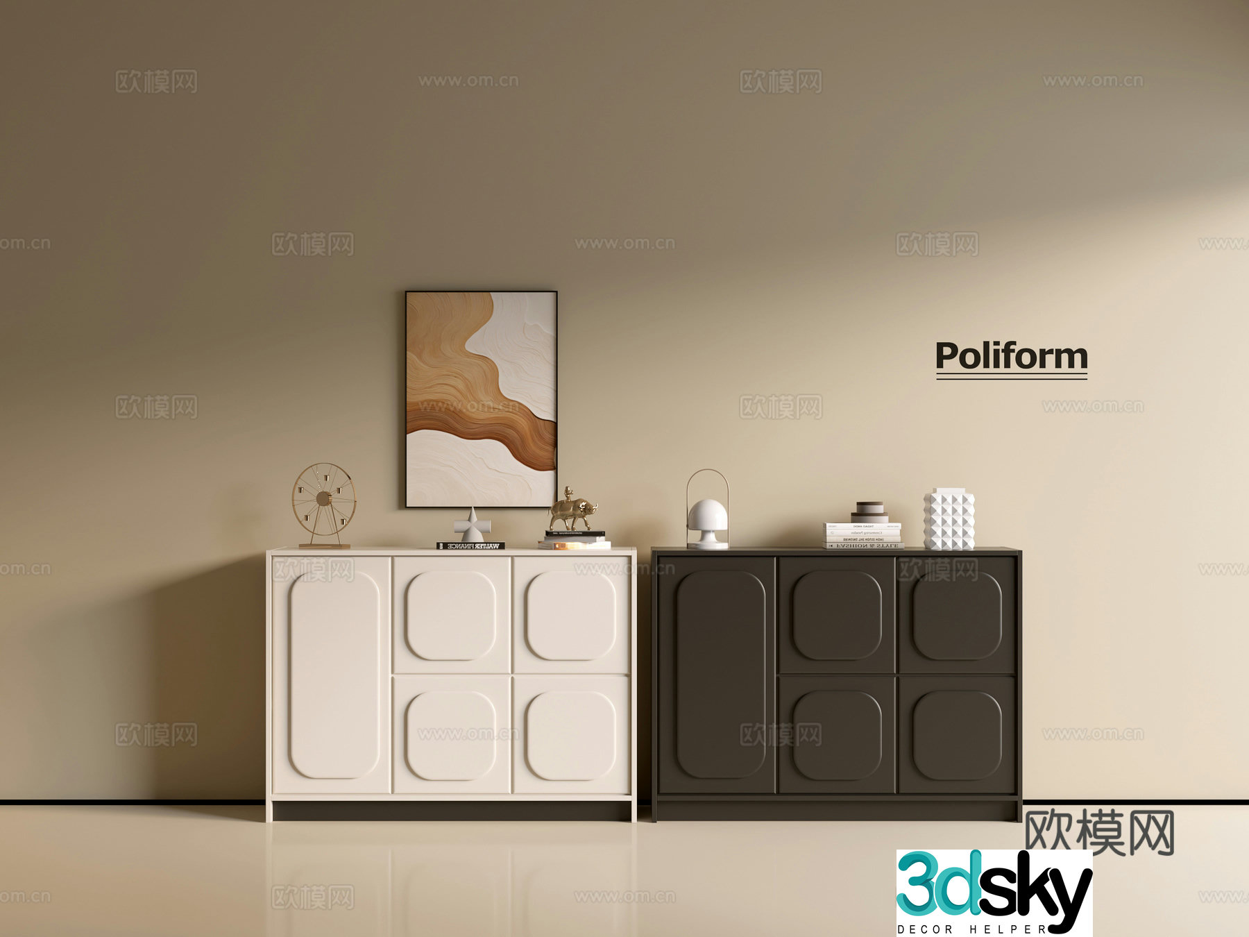 Modern black cabinet cream cabinet ins wind side cabinet chest cabinet low cabinet whole cabinet side cabinet 3d model