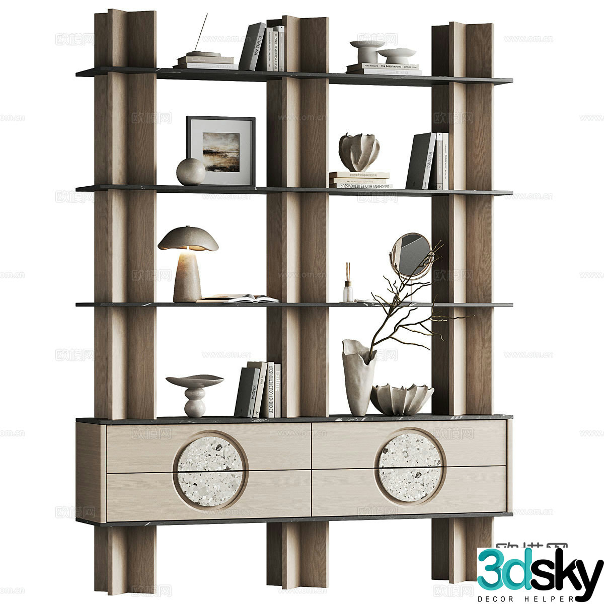 New Chinese style decorative shelf bookshelf display cabinet 3d model