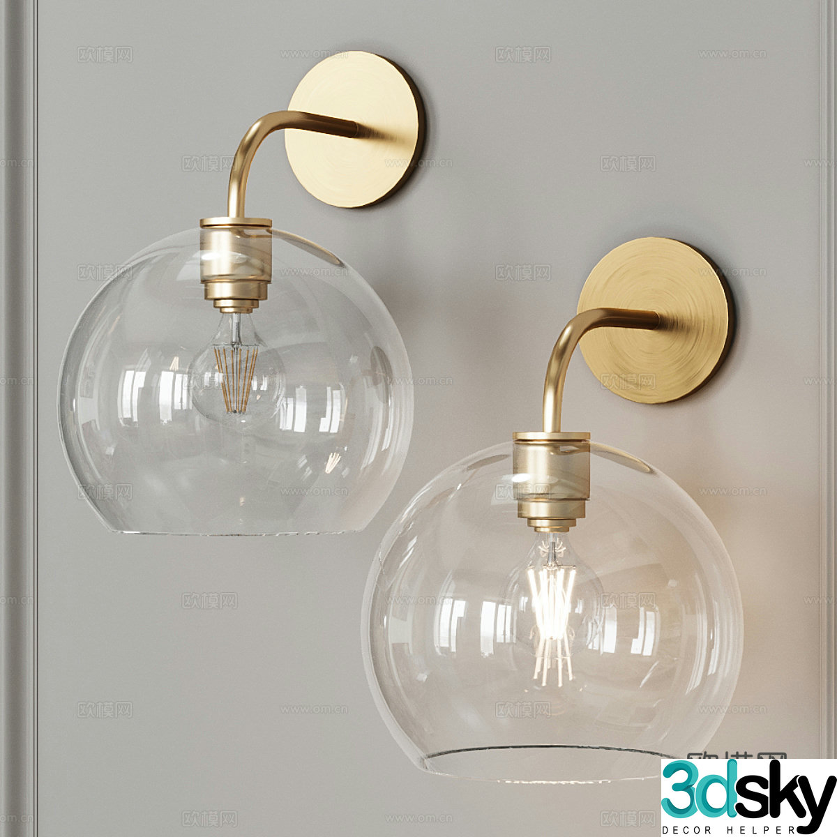 Modern light luxury metal glass spherical wall lamp 3D model