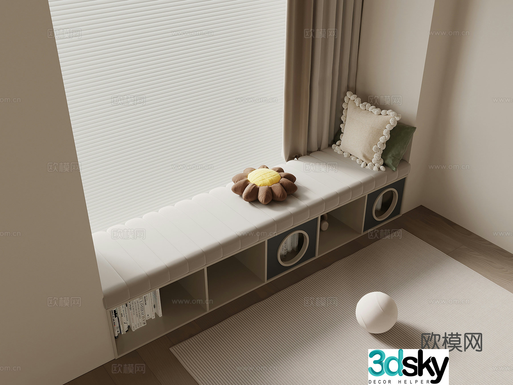 Modern bay window bay window cabinet bay window cushion 3D model
