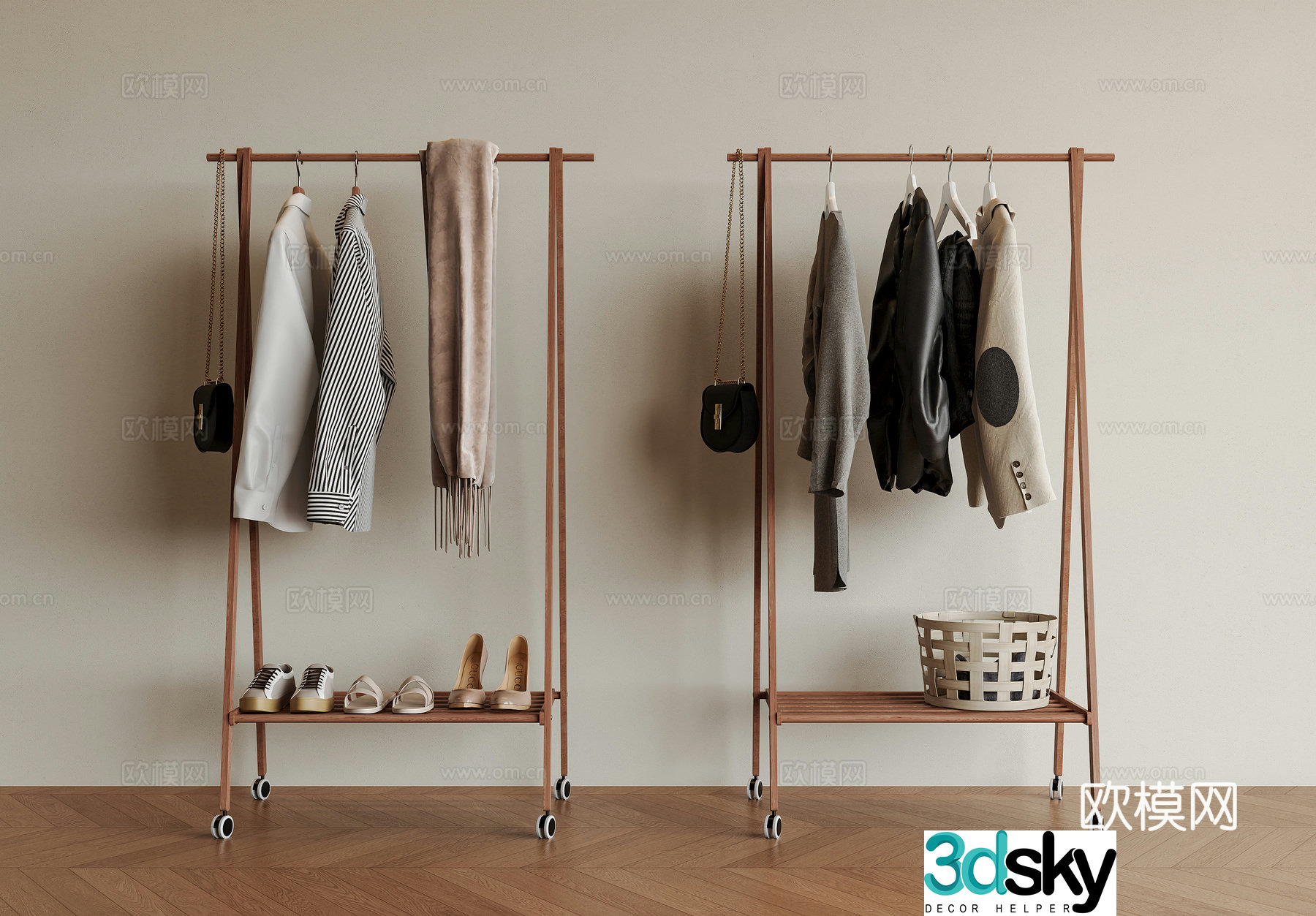 Middle-aged windbreaker hanger clothes hanger clothes floor hanger mobile clothes hanger 3d model