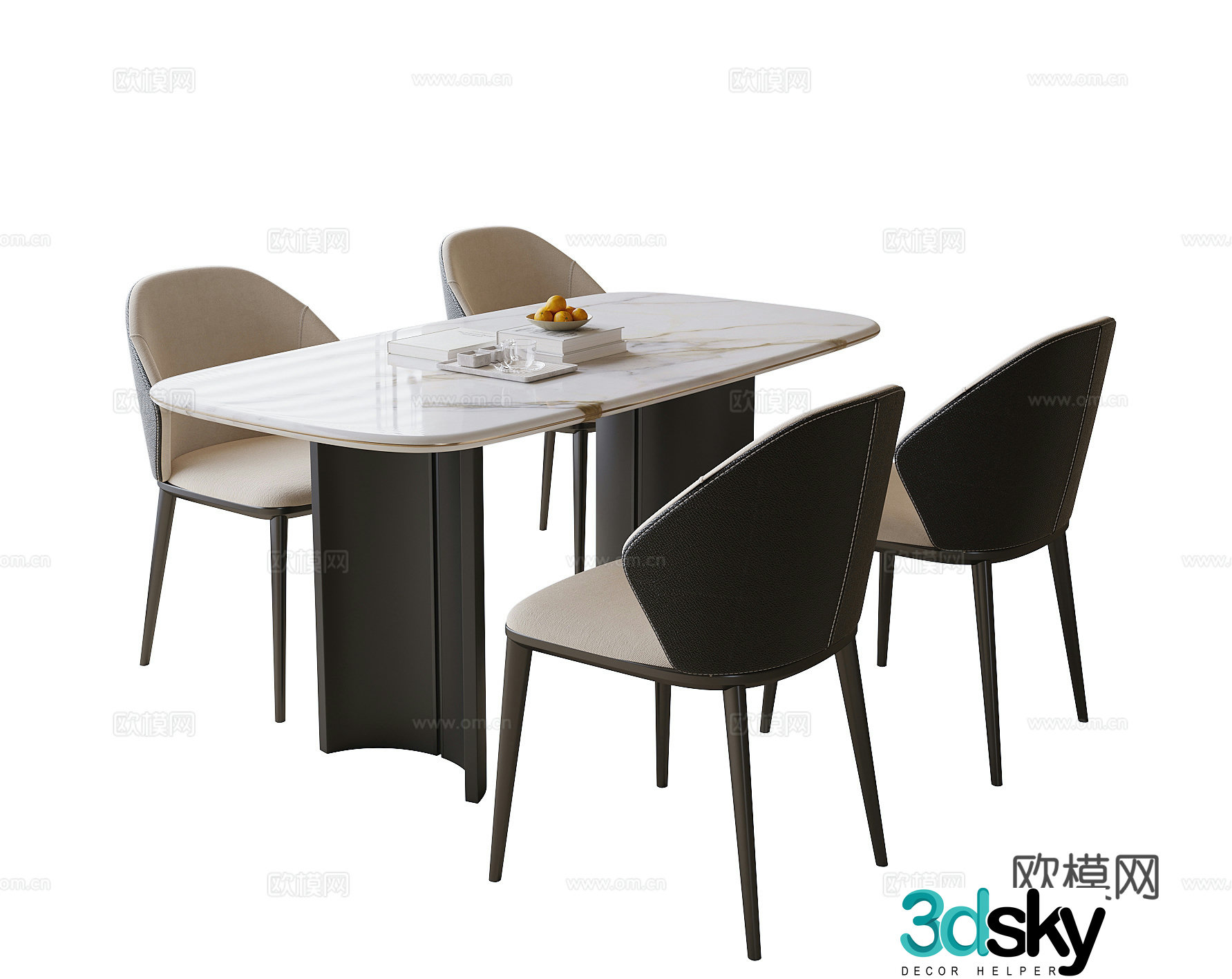 Modern dining table and chair combination dining chair single chair 3d model