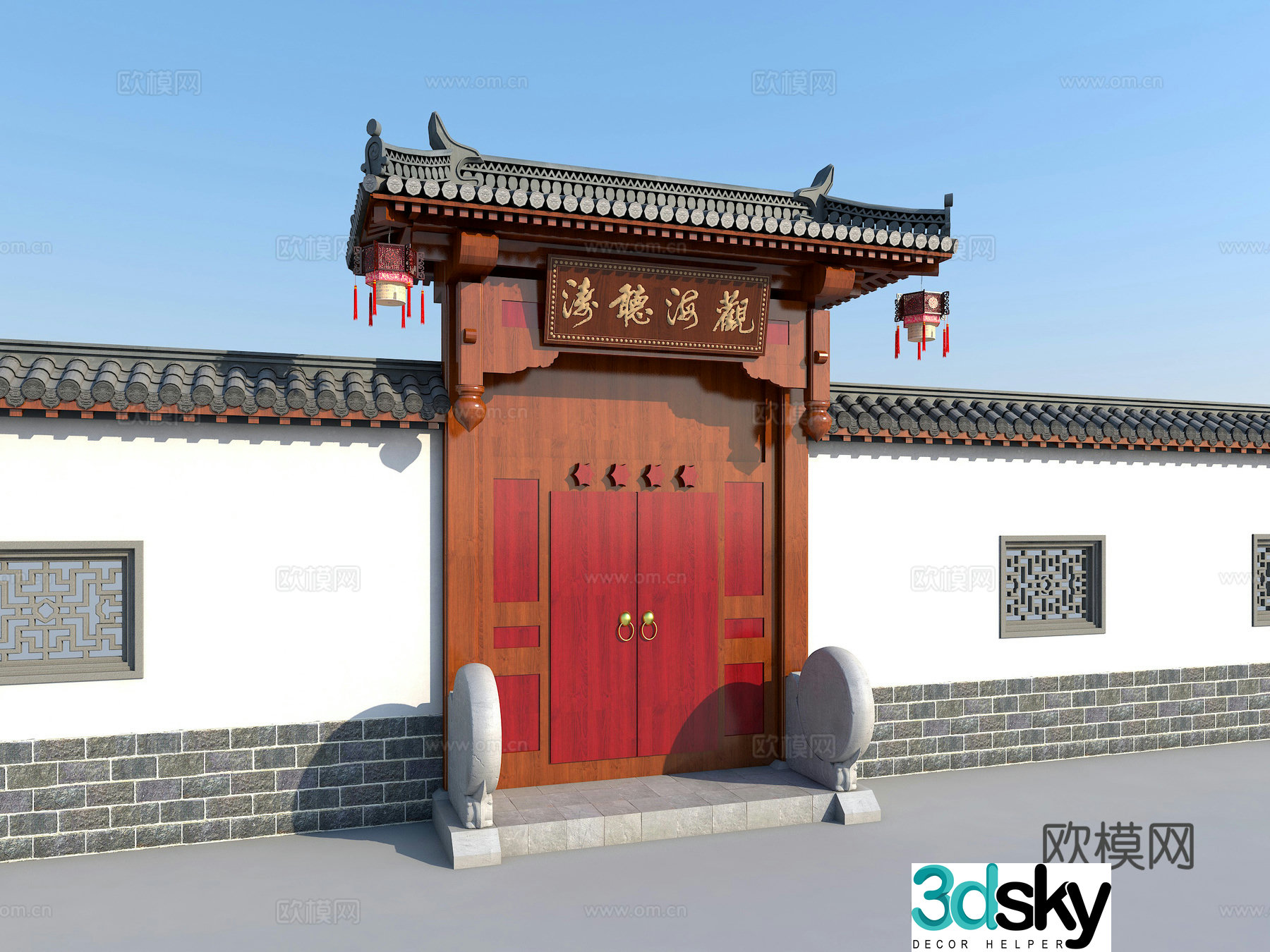 New Chinese style ancient building entrance Ancient building door head Soviet style architecture Ancient building entrance door 3D model