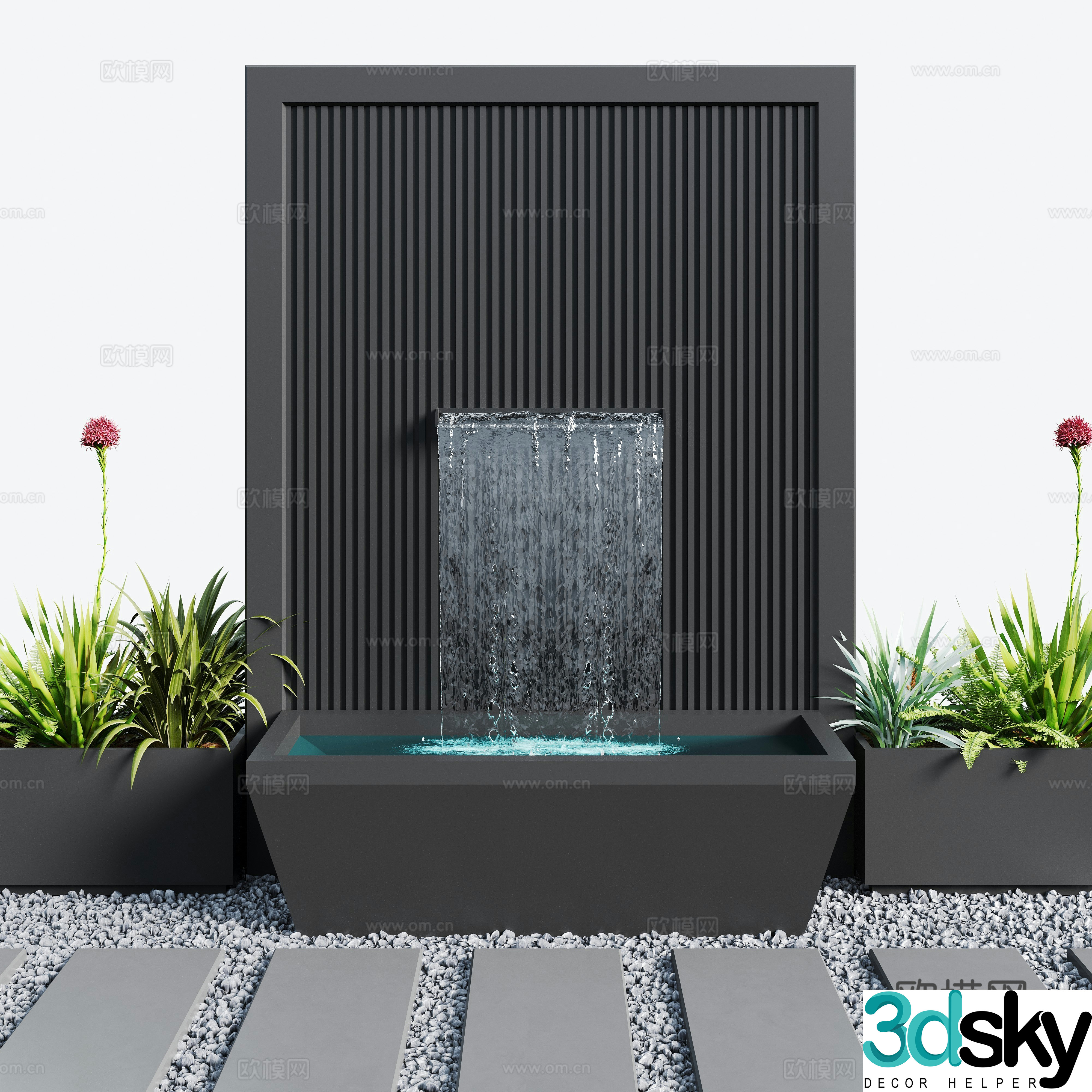 Modern courtyard waterscape waterscape wall stacked water fish pond landscape wall 3d model