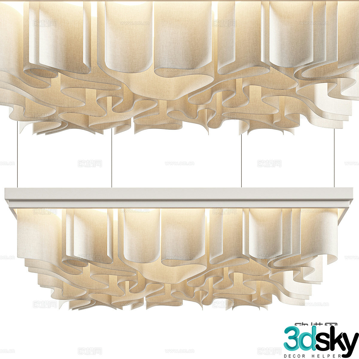 New Chinese light luxury fabric wavy ceiling 3D model