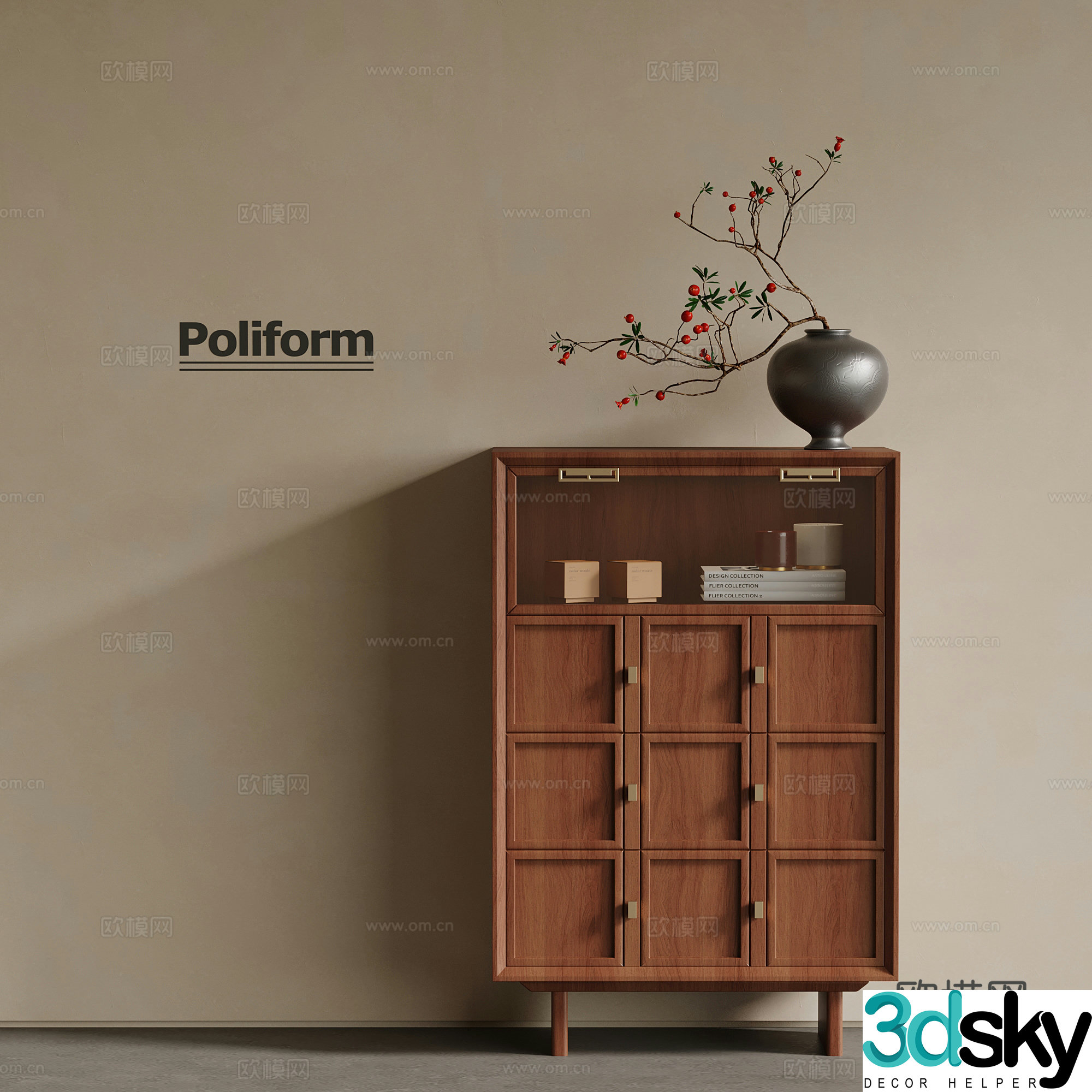 Middle-aged style entrance cabinet side cabinet chest cabinet 3D model