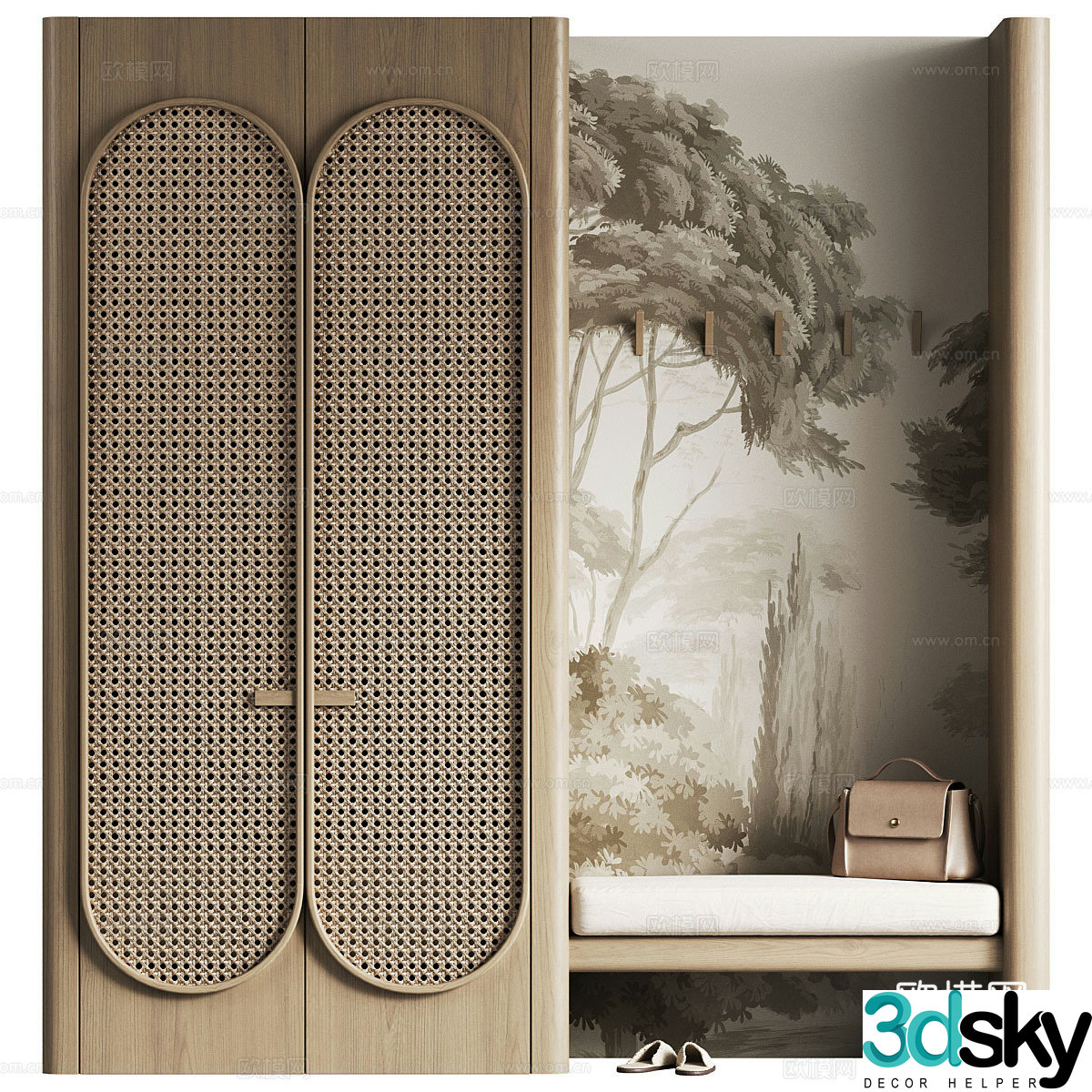 New Chinese style wasaki woven shoe cabinet 3D model