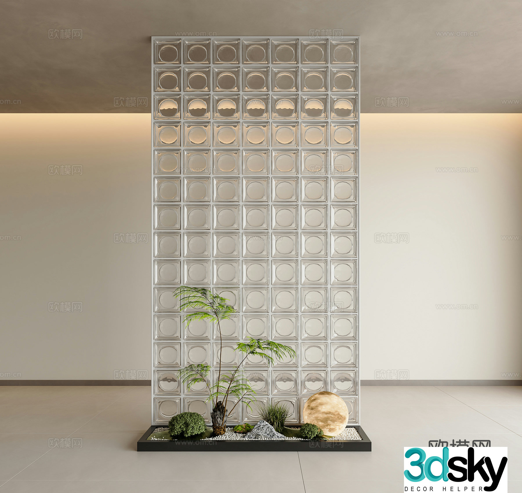 Modern interior landscape Patio interior landscape Entrance landscape Green plant landscape Glass brick 3D model