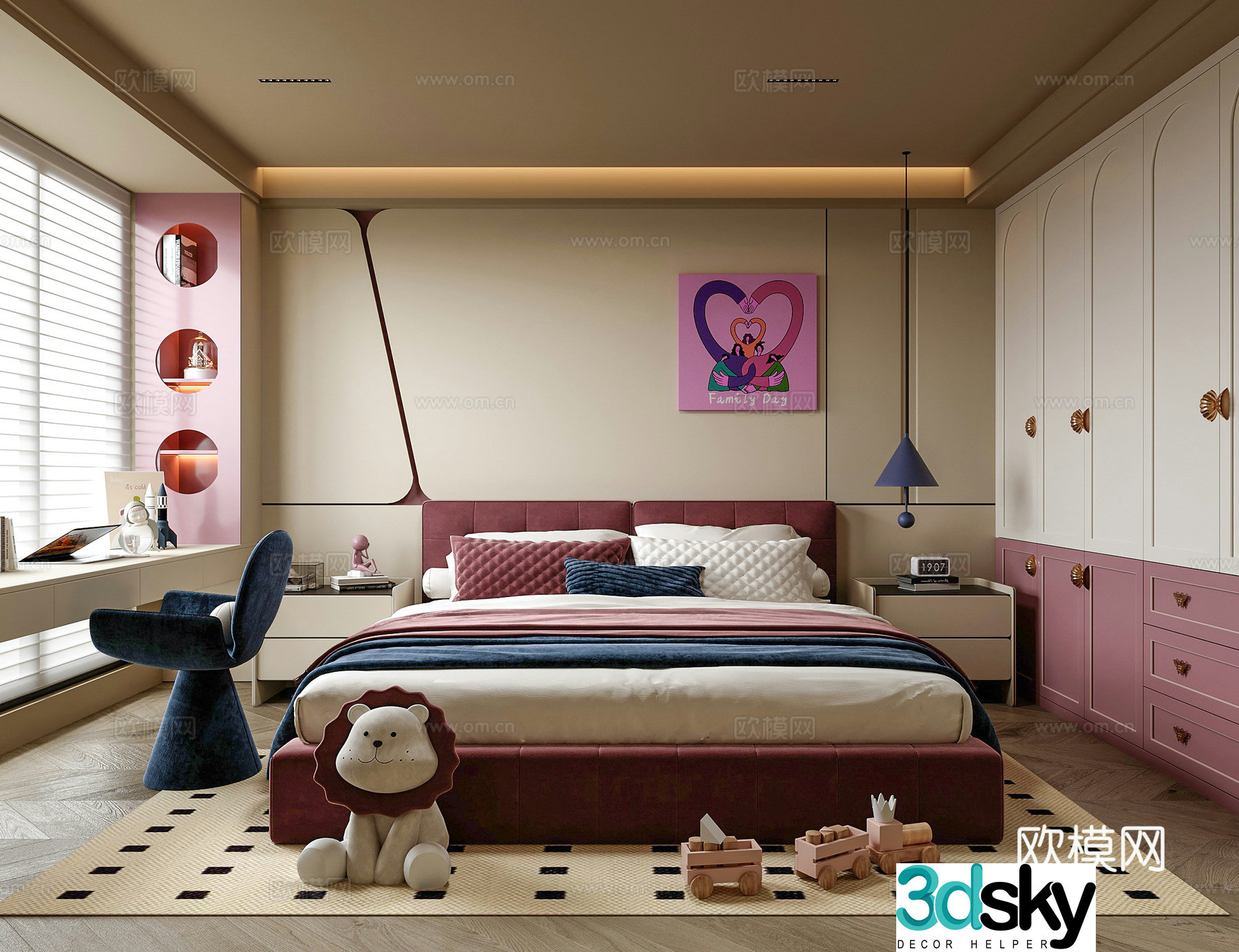 Modern girl room children’s room children’s bed children’s desk chair 3d model
