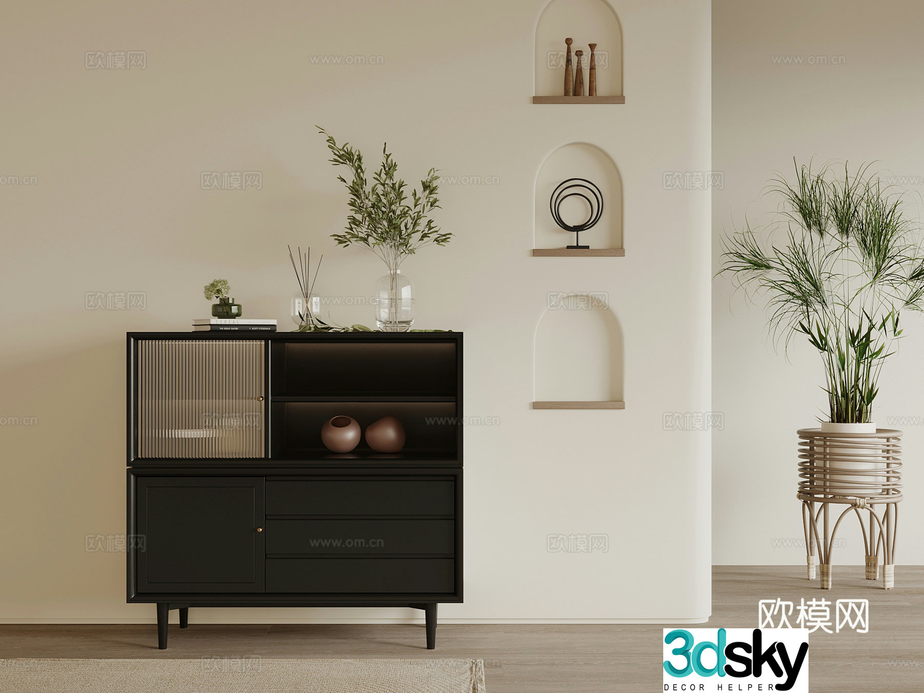 French entrance cabinet ornament green plant 3D model