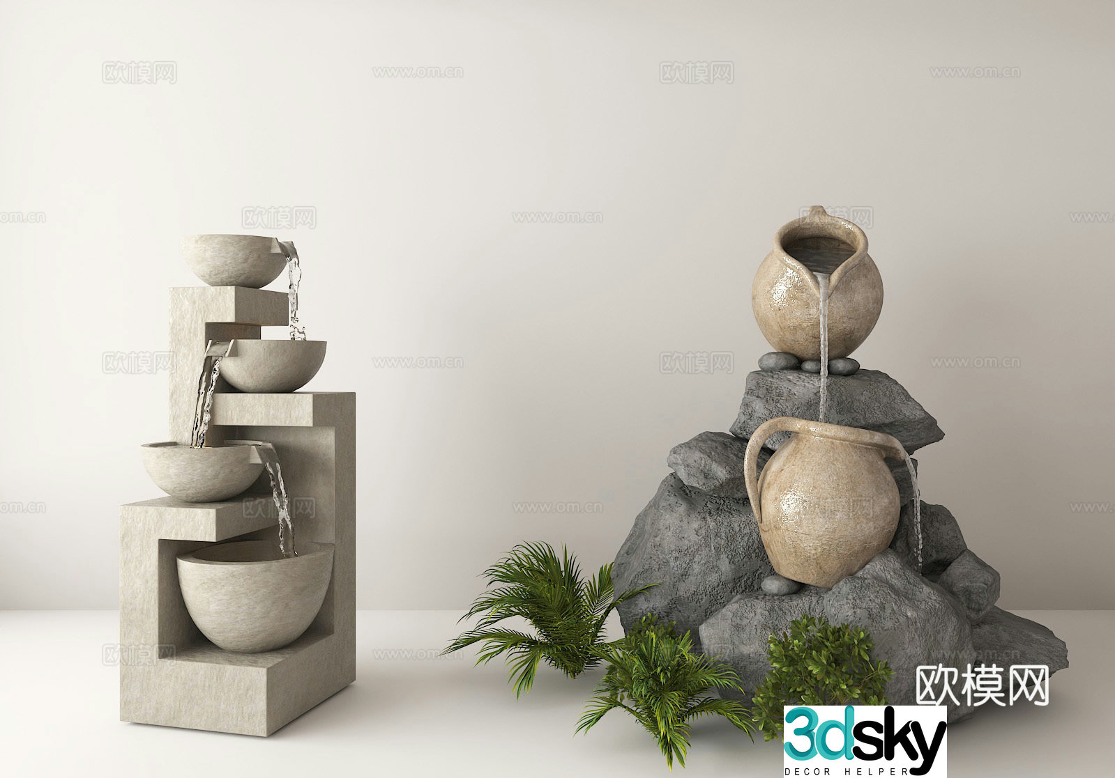 Zen water ornaments courtyard waterscape design natural style water device stone pot waterscape 3D model