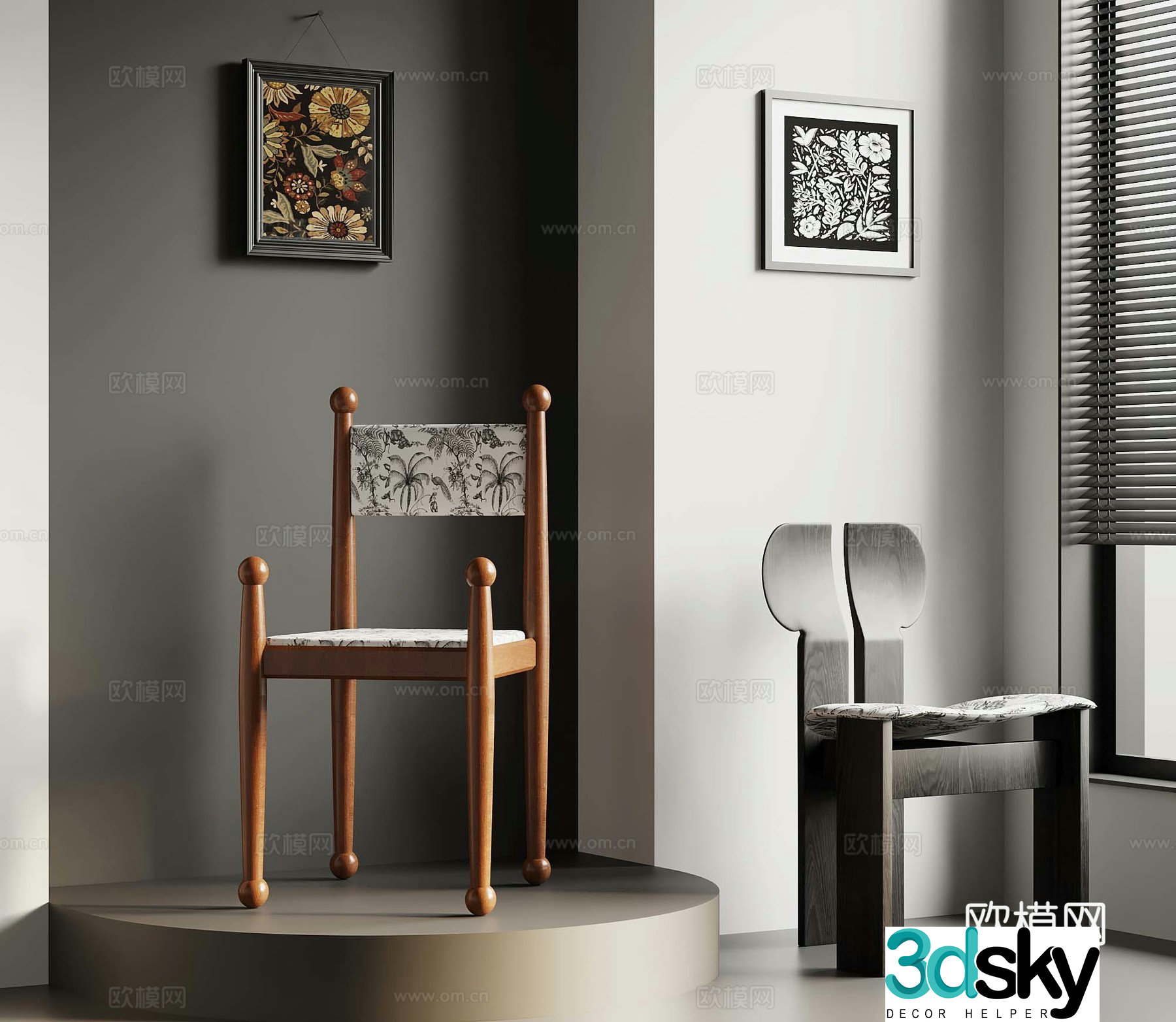 French medieval dining chair casual chair 3d model