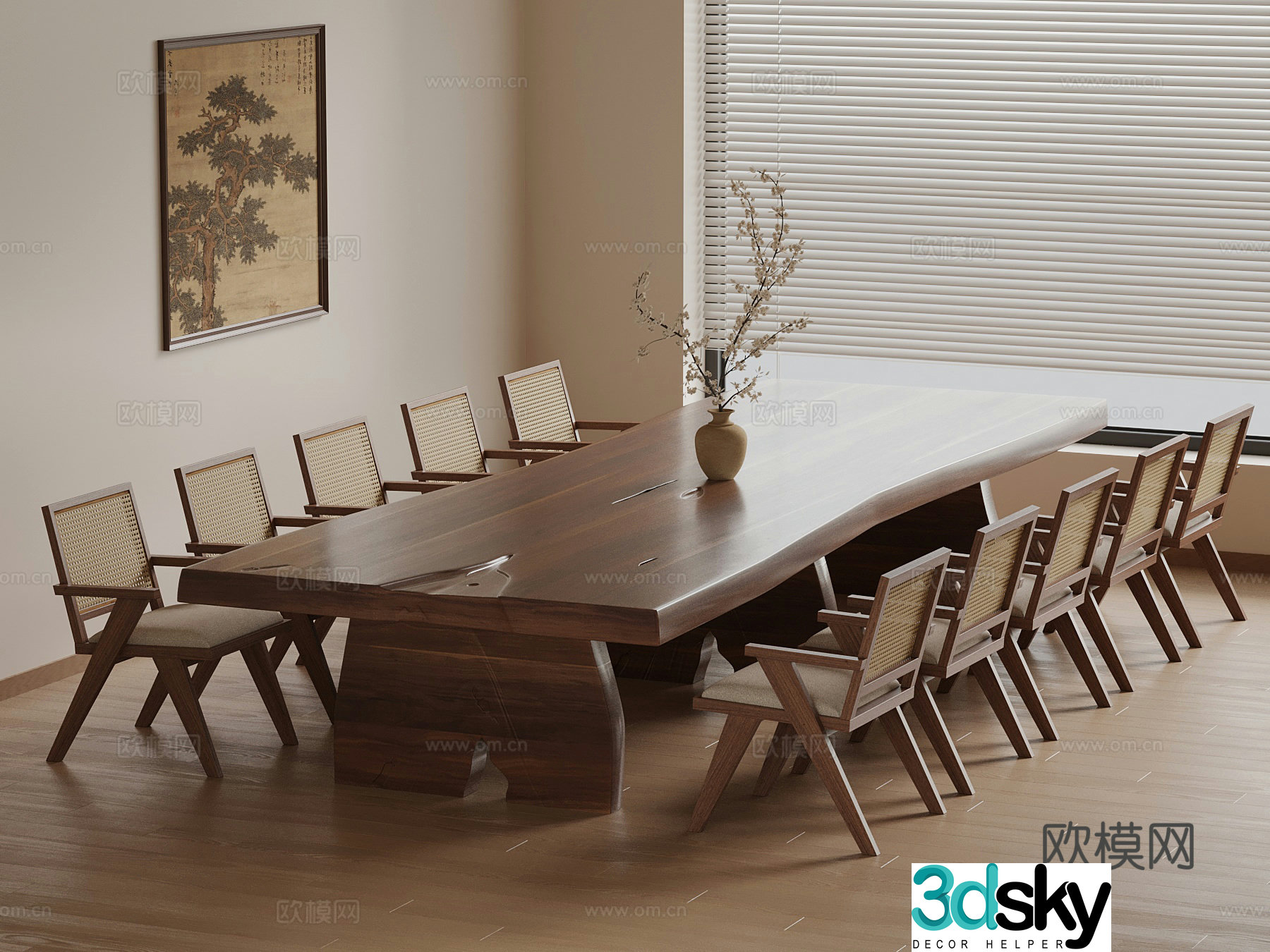 New Chinese conference table vase hanging painting 3d model