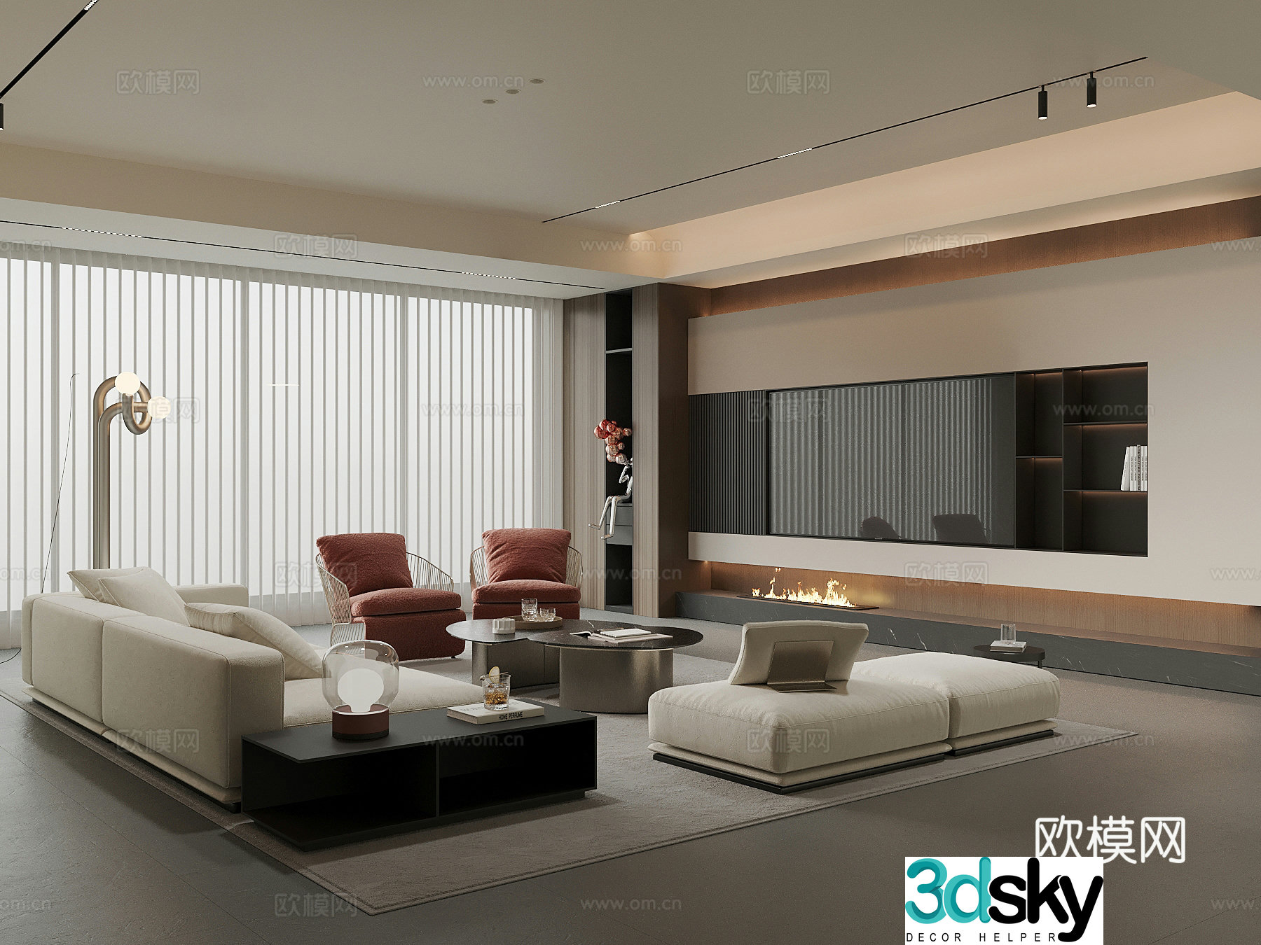 Modern living room TV background wall sofa coffee table combination 3d model