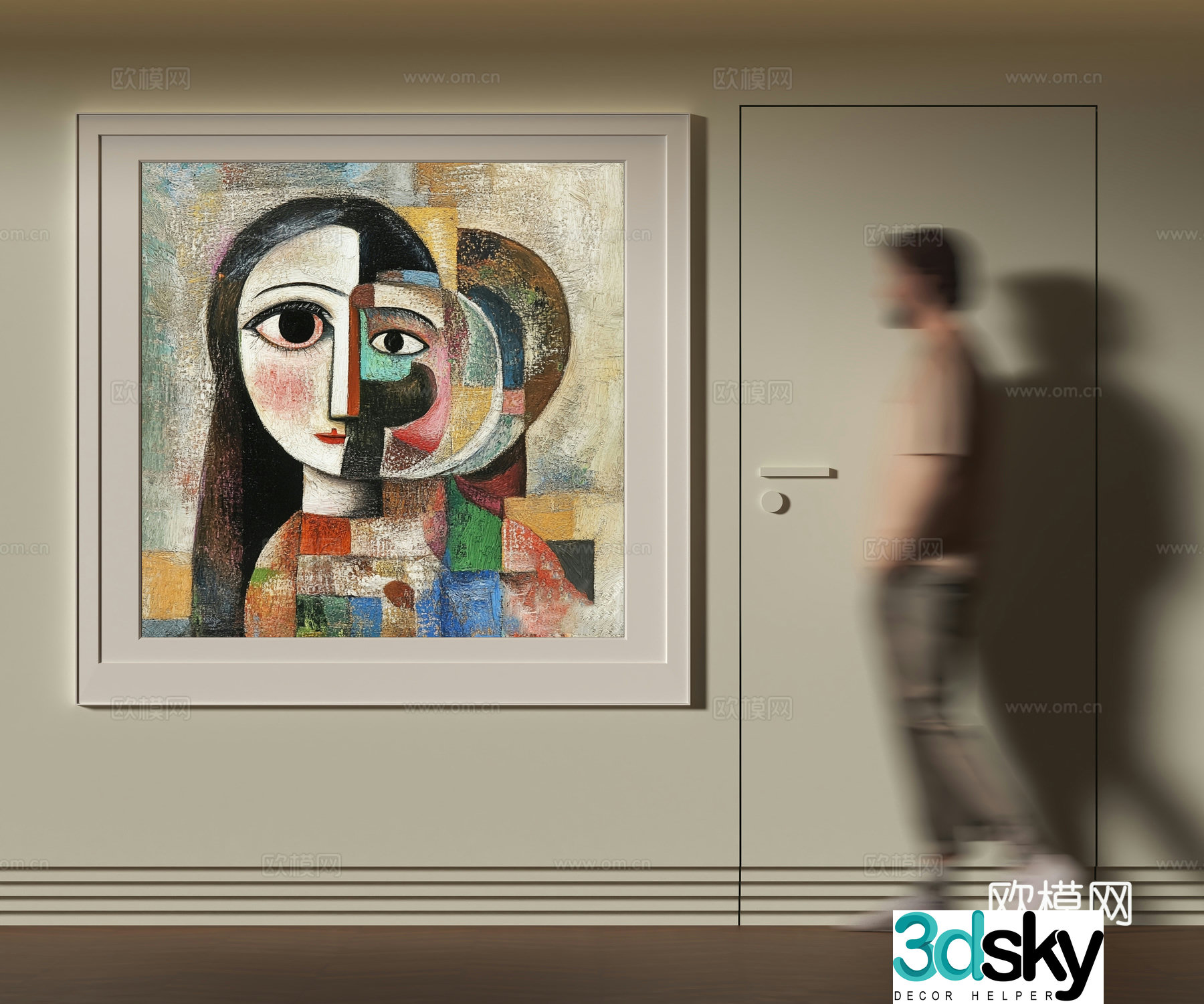 Modern abstract figure hanging painting 3d model