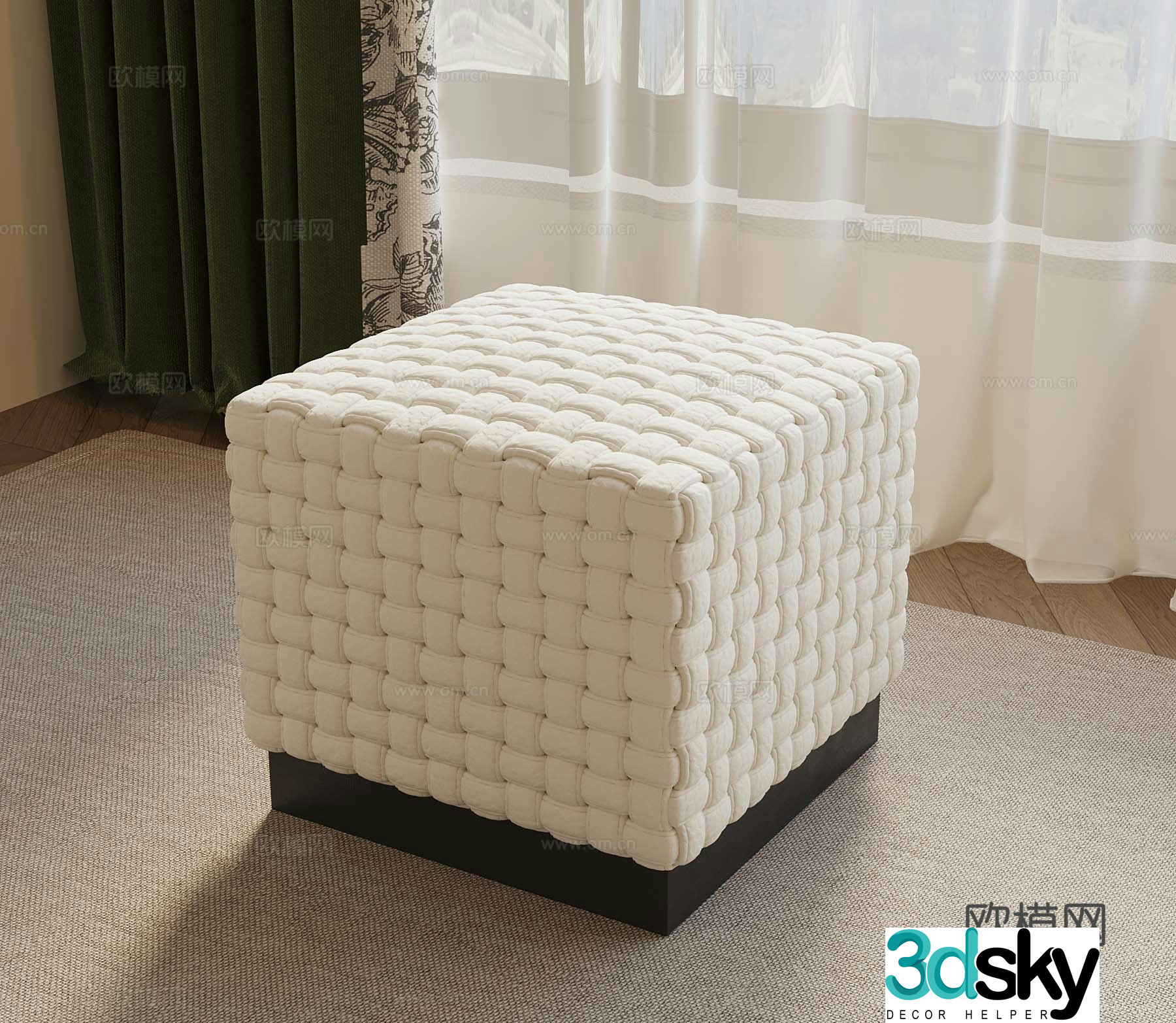 French cream wind stool lazy sofa square sofa 3d model