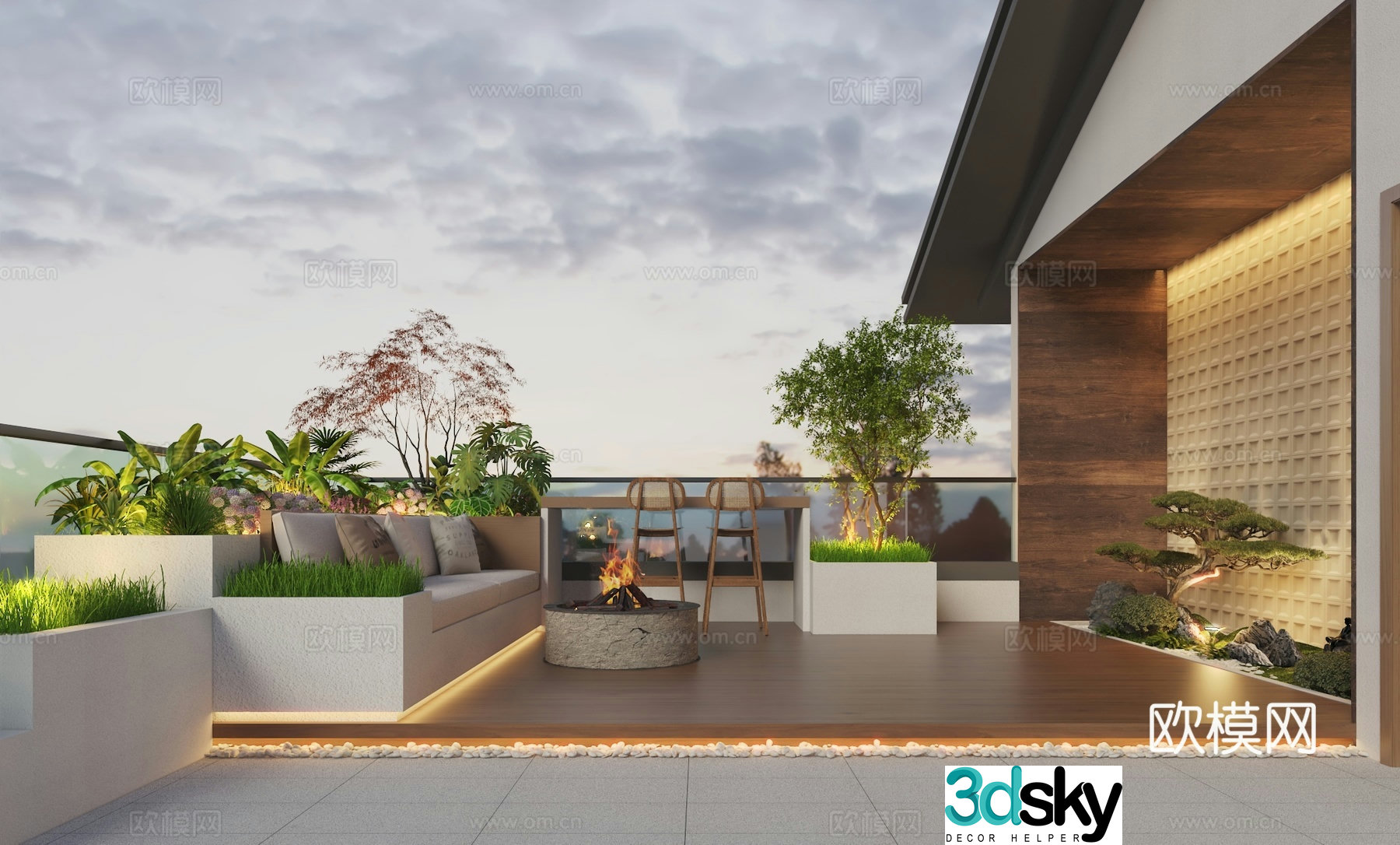 New Chinese Song style roof garden leisure balcony 3D model