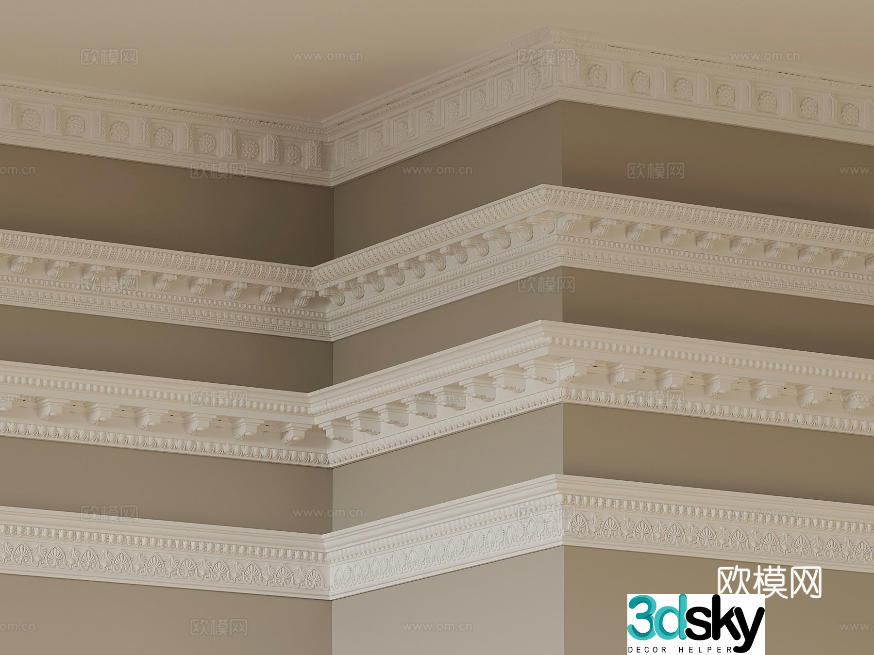 French gypsum line line top corner line 3d model