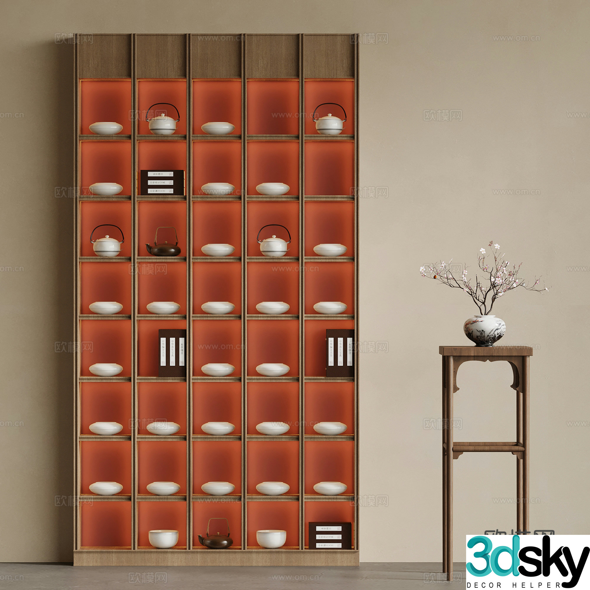 Storage cabinet new Chinese bookcase tea set cabinet decorative cabinet 3D model