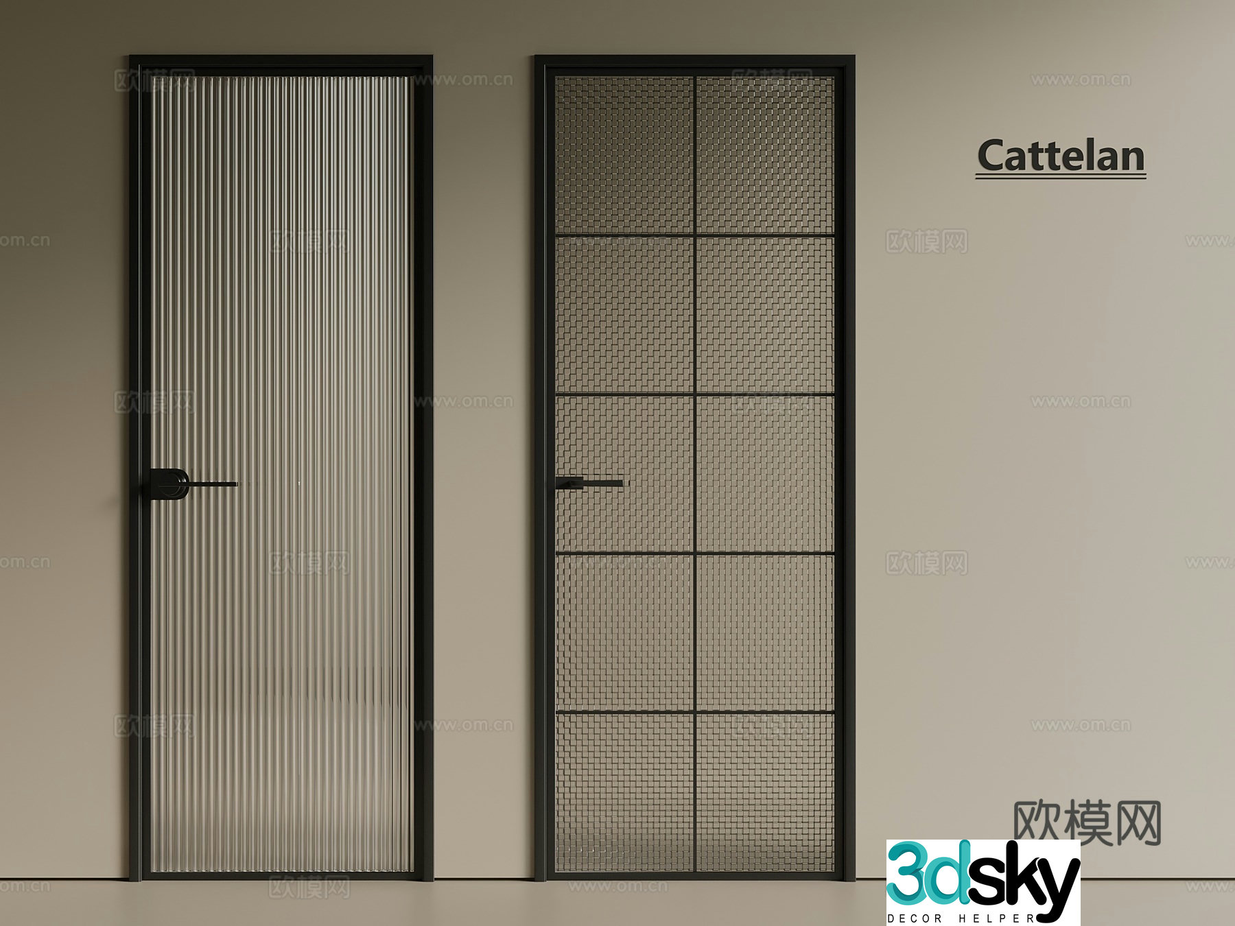 New Chinese style medieval single-open door metal door swing door glass door kitchen door 3d model
