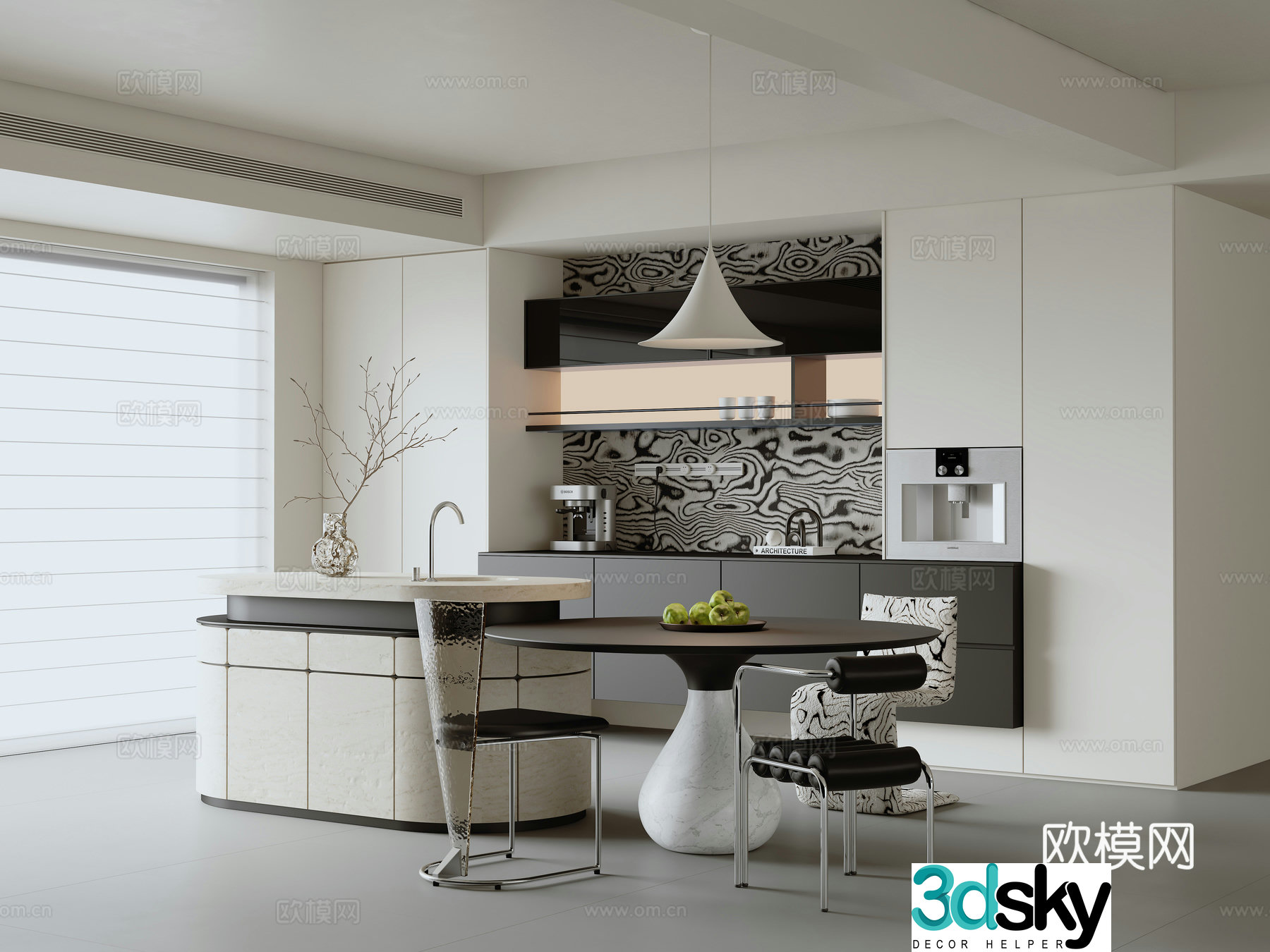 Modern minimalist restaurant 3d model