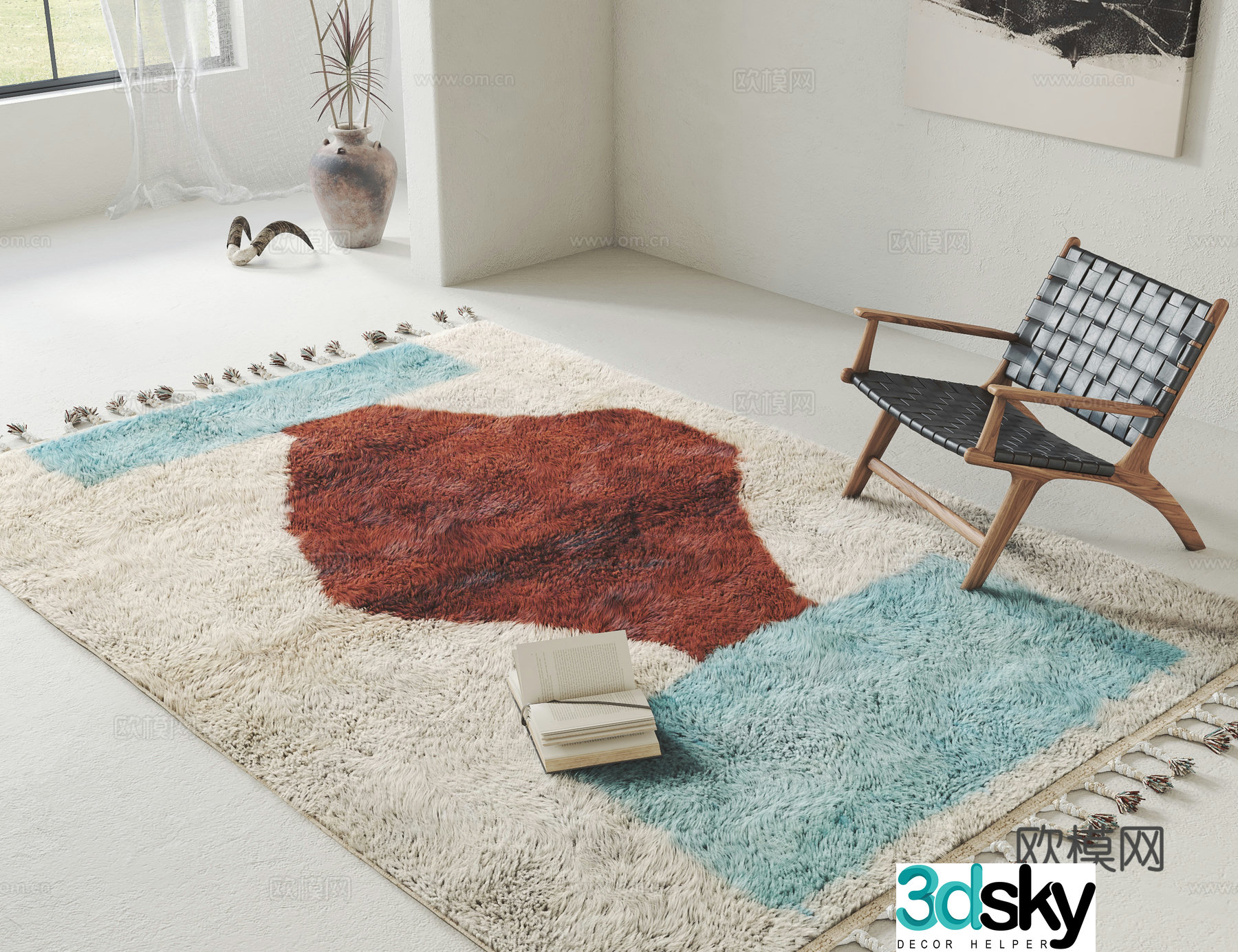 Modern carpet Plush carpet Bedroom carpet Living room carpet Leisure chair 3d model