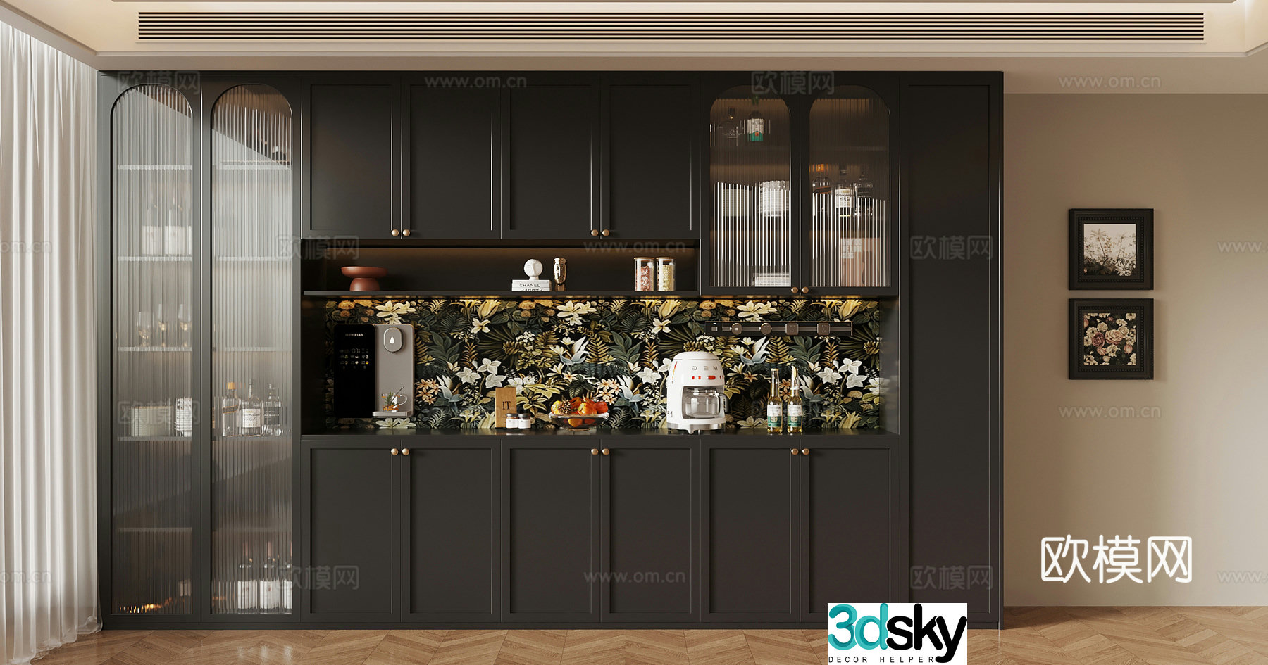 French wine cabinet dining cabinet drawing 3D model