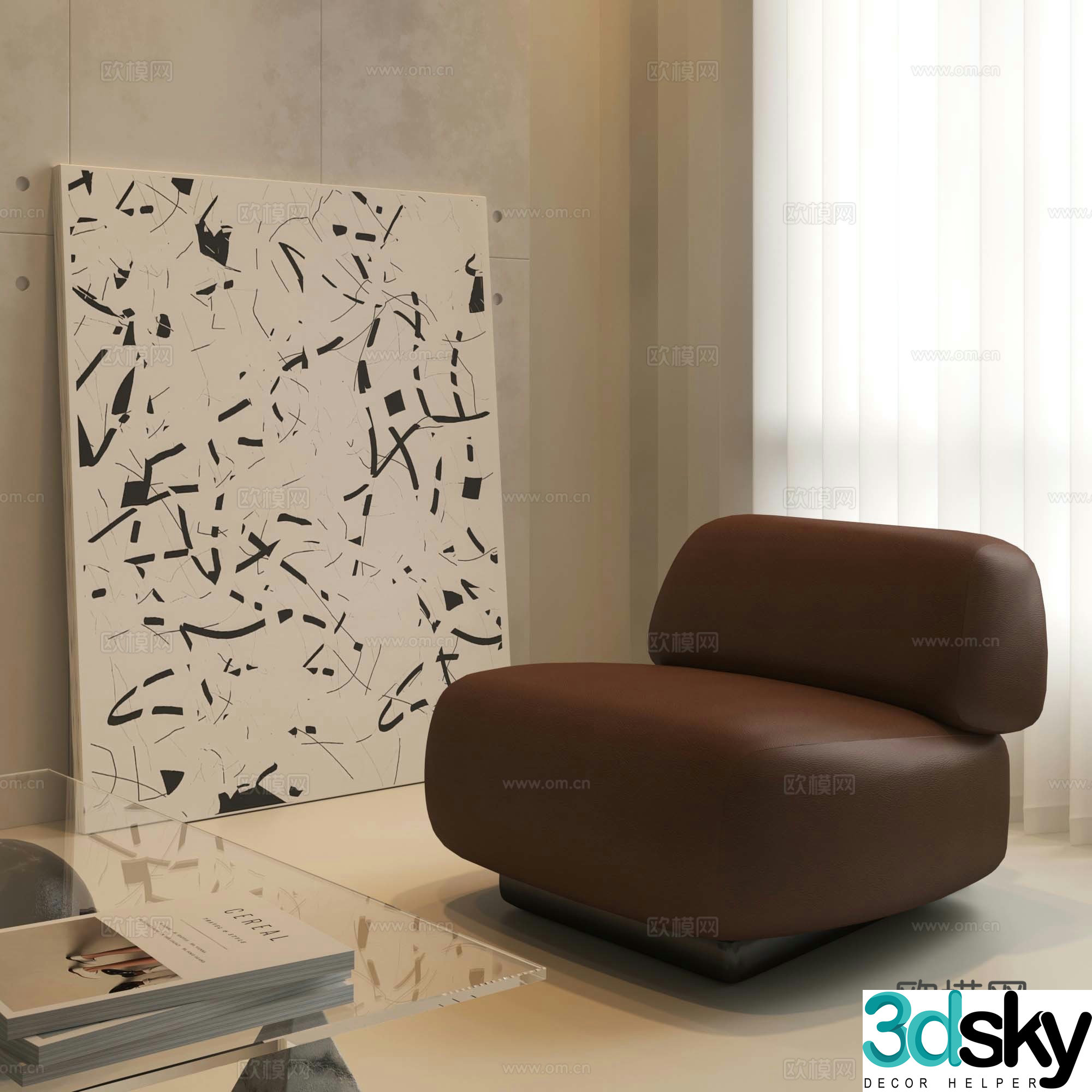 Italian casual chair leather lazy sofa 3d model