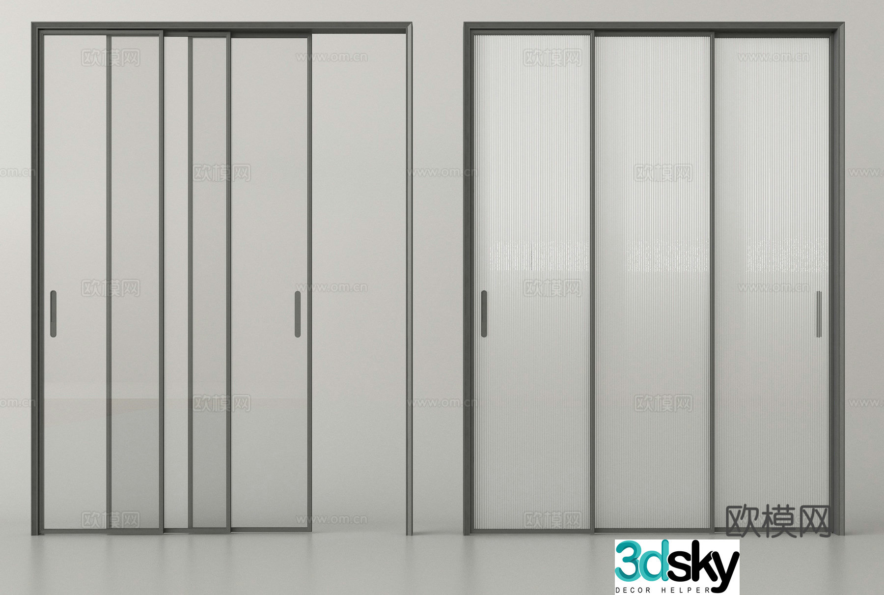 Glass sliding door slide door 3d model