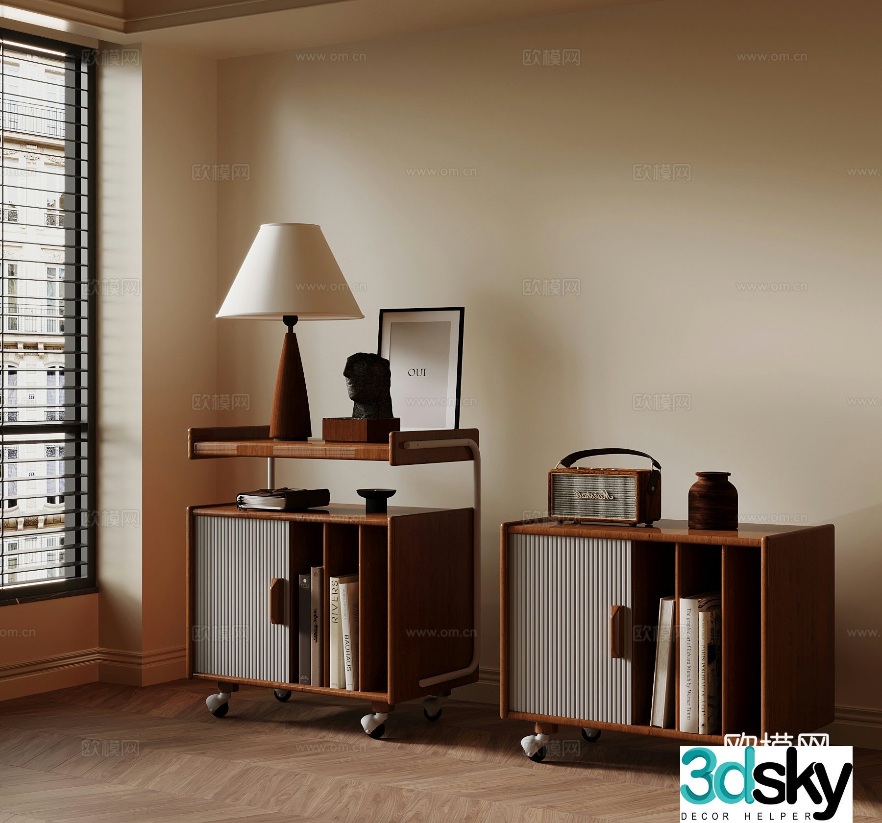 French medieval style bedside table locker 3D model