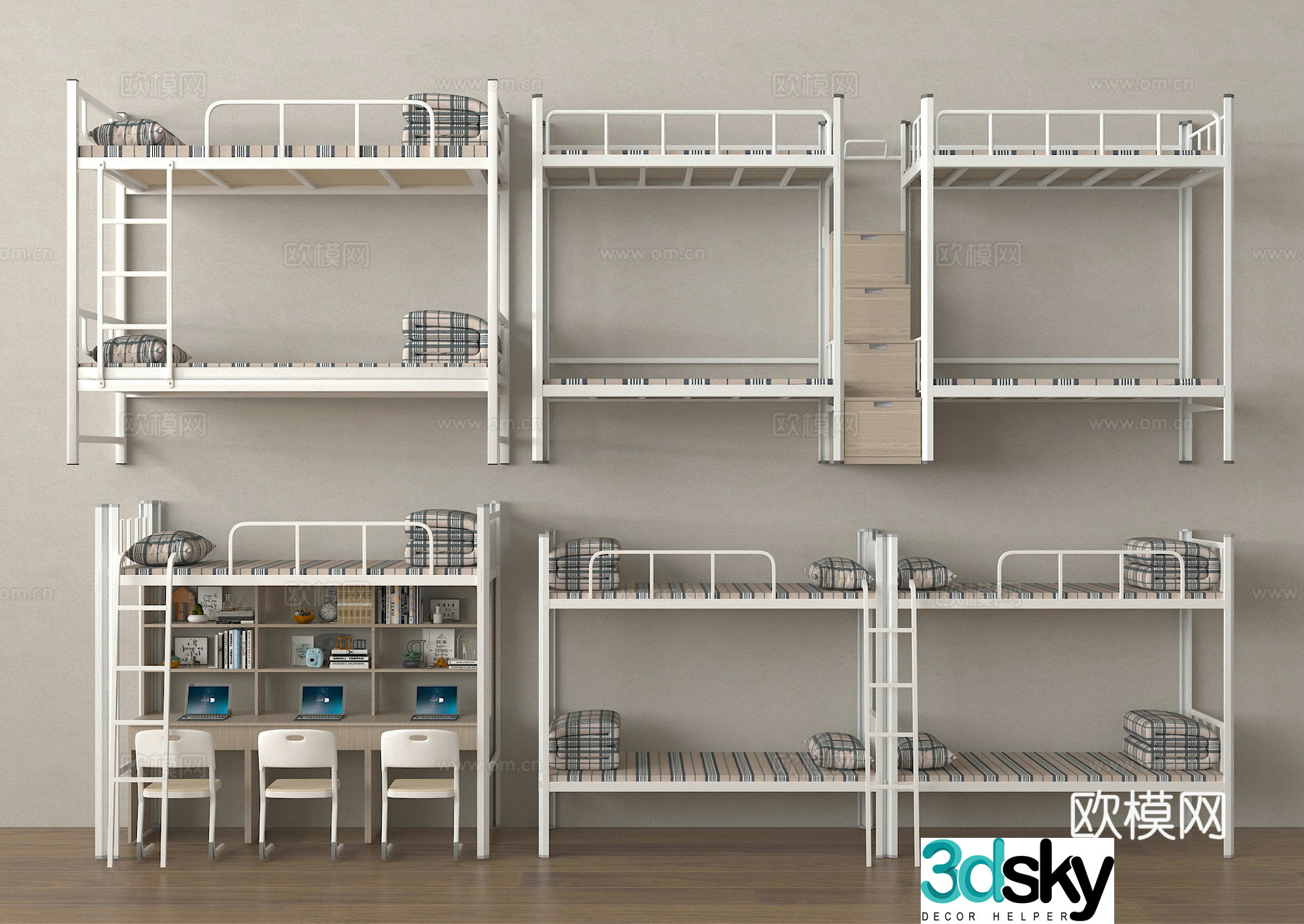 Up and down bed High and low bed Up and down bunk dormitory bed 3D model