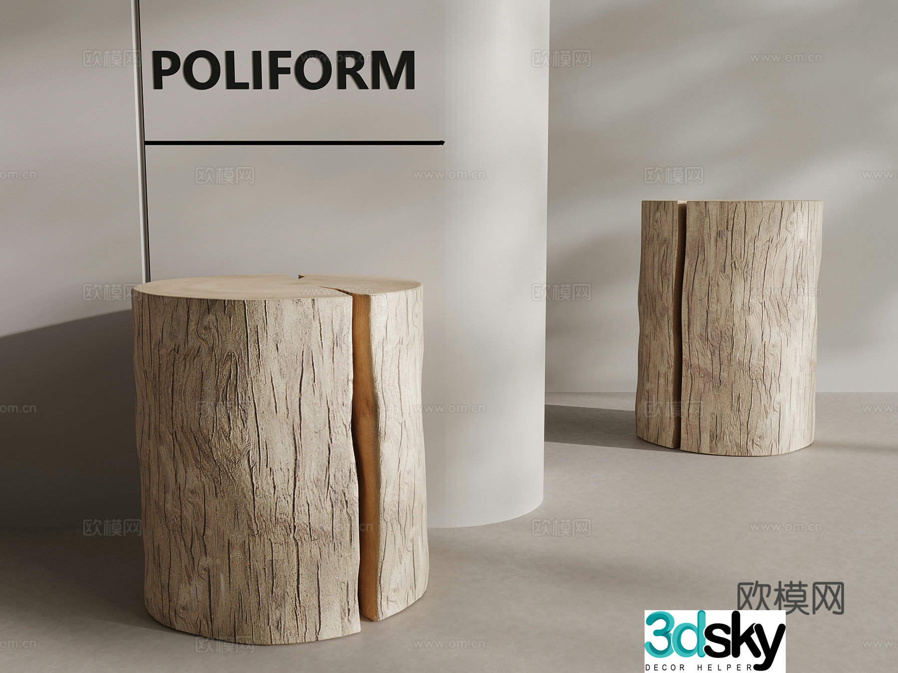 Modern solid wood stool 3d model