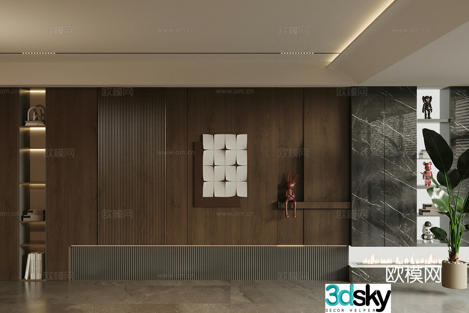 Modern Italian sofa background wall Light luxury Italian background wall Sofa background wall Wooden veneer background wall 3d model