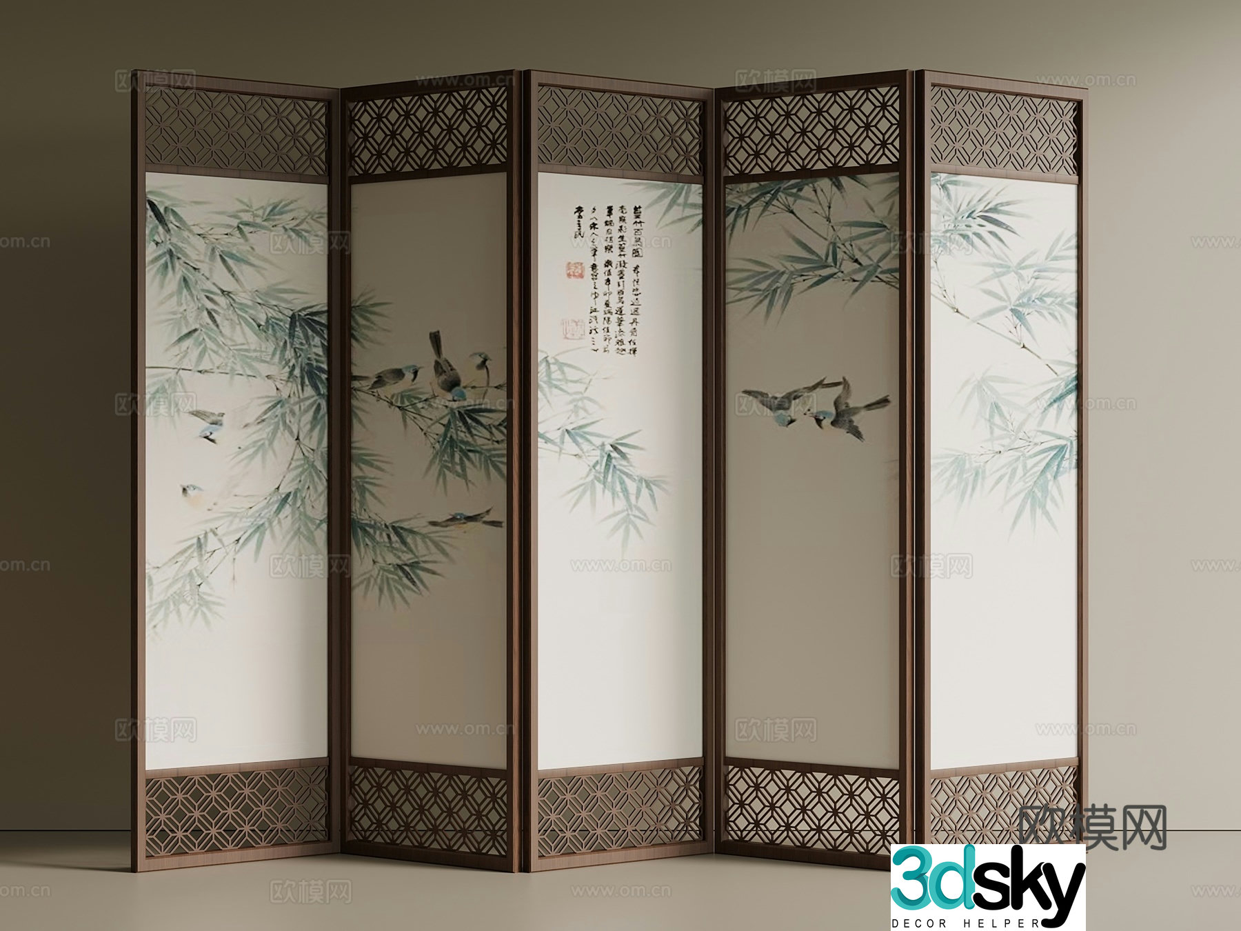 New Chinese style Chinese style screen wooden screen foldable screen 3d model