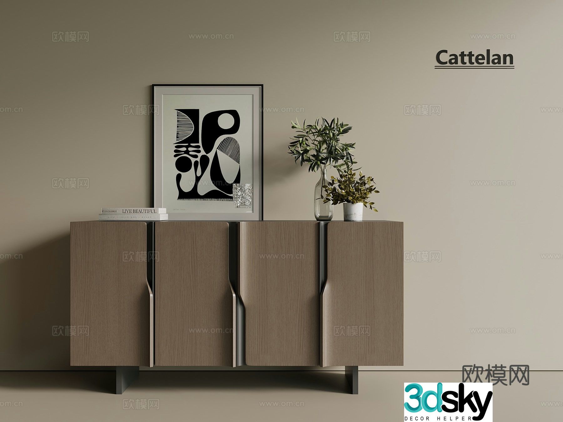 Italian light luxury porch cabinet side cabinet end view cabinet porch cabinet low cabinet 3D model