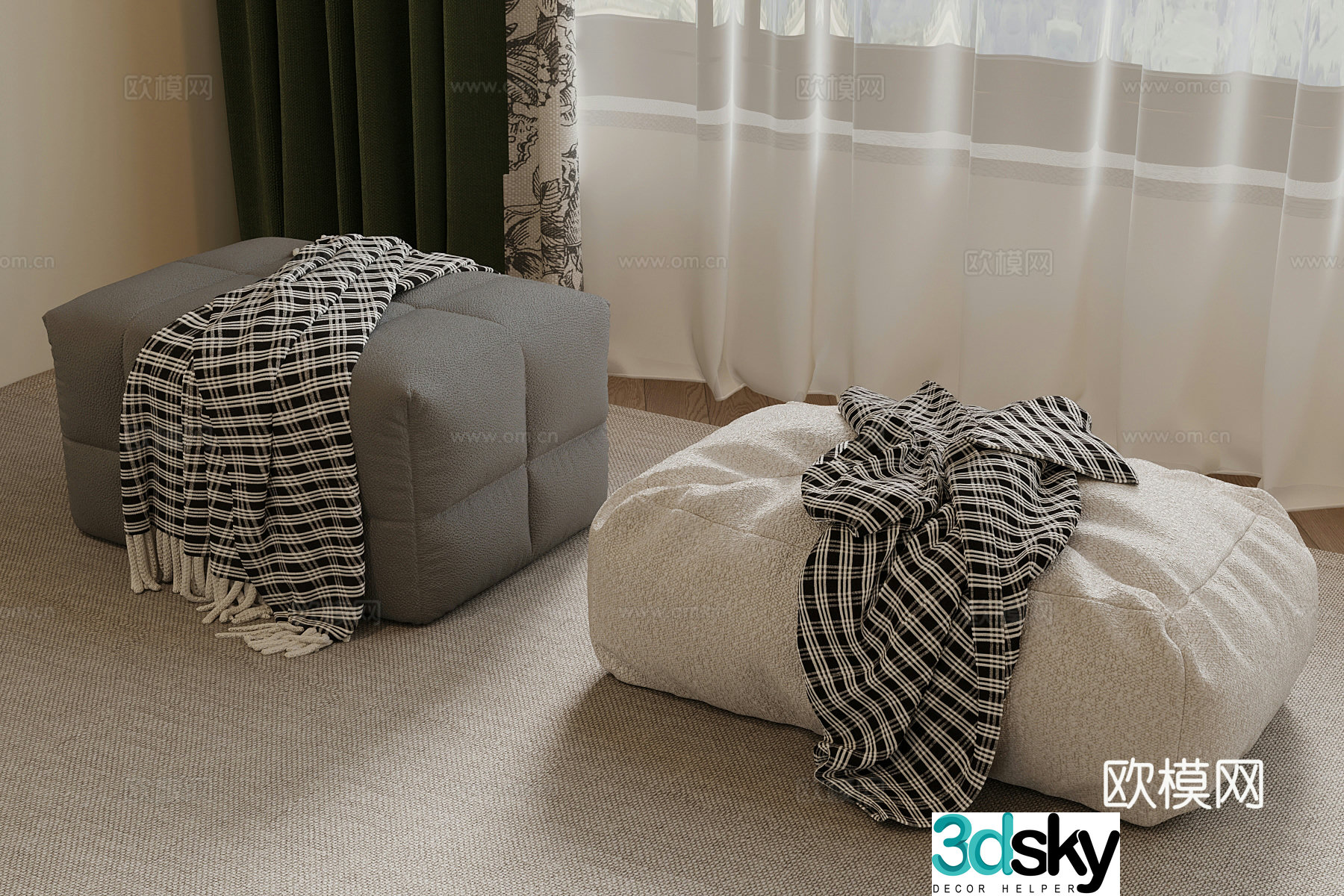 Modern sofa stool shoe change stool 3d model