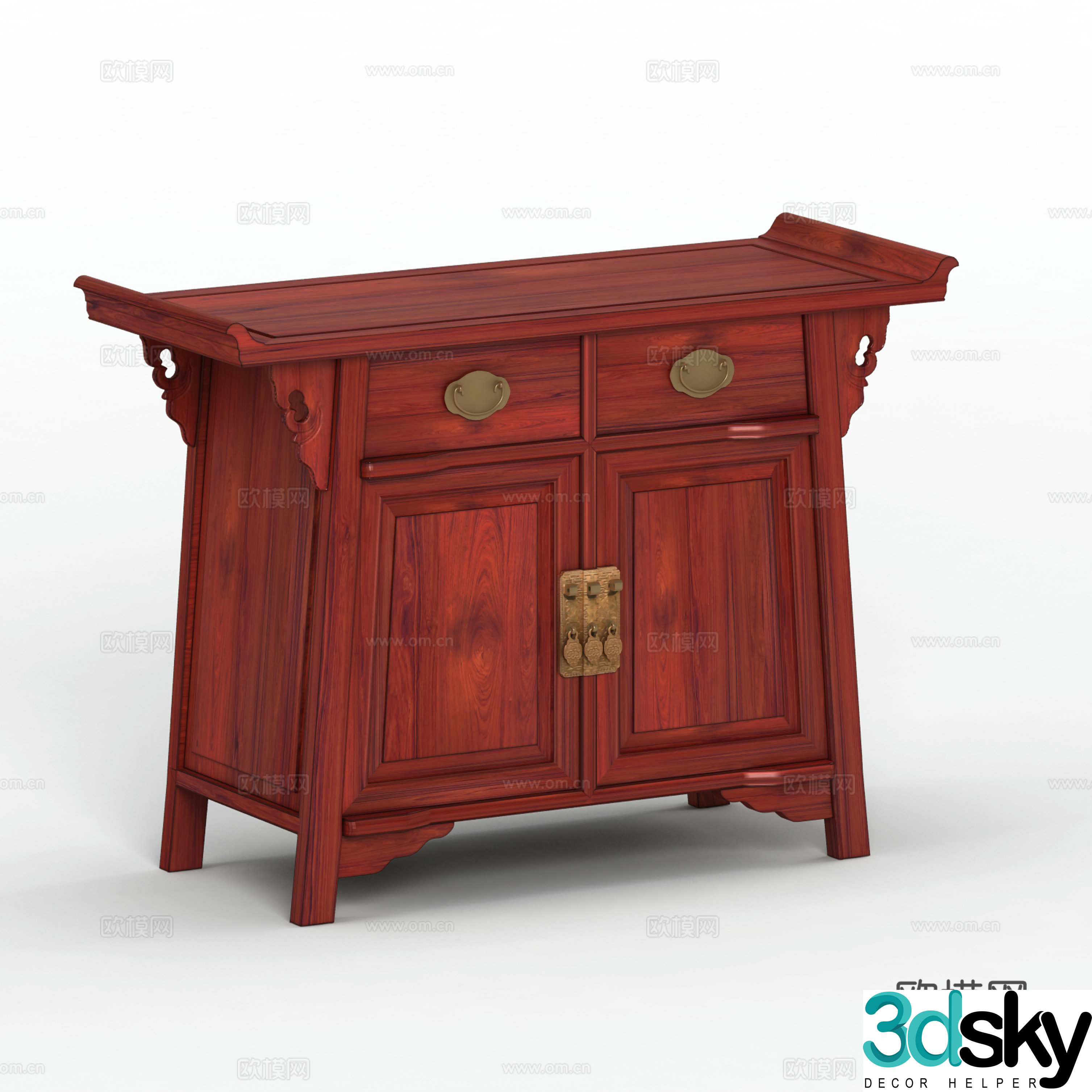 Chinese style two-connected cabinet porch cabinet altar solid wood mahogany 3D model