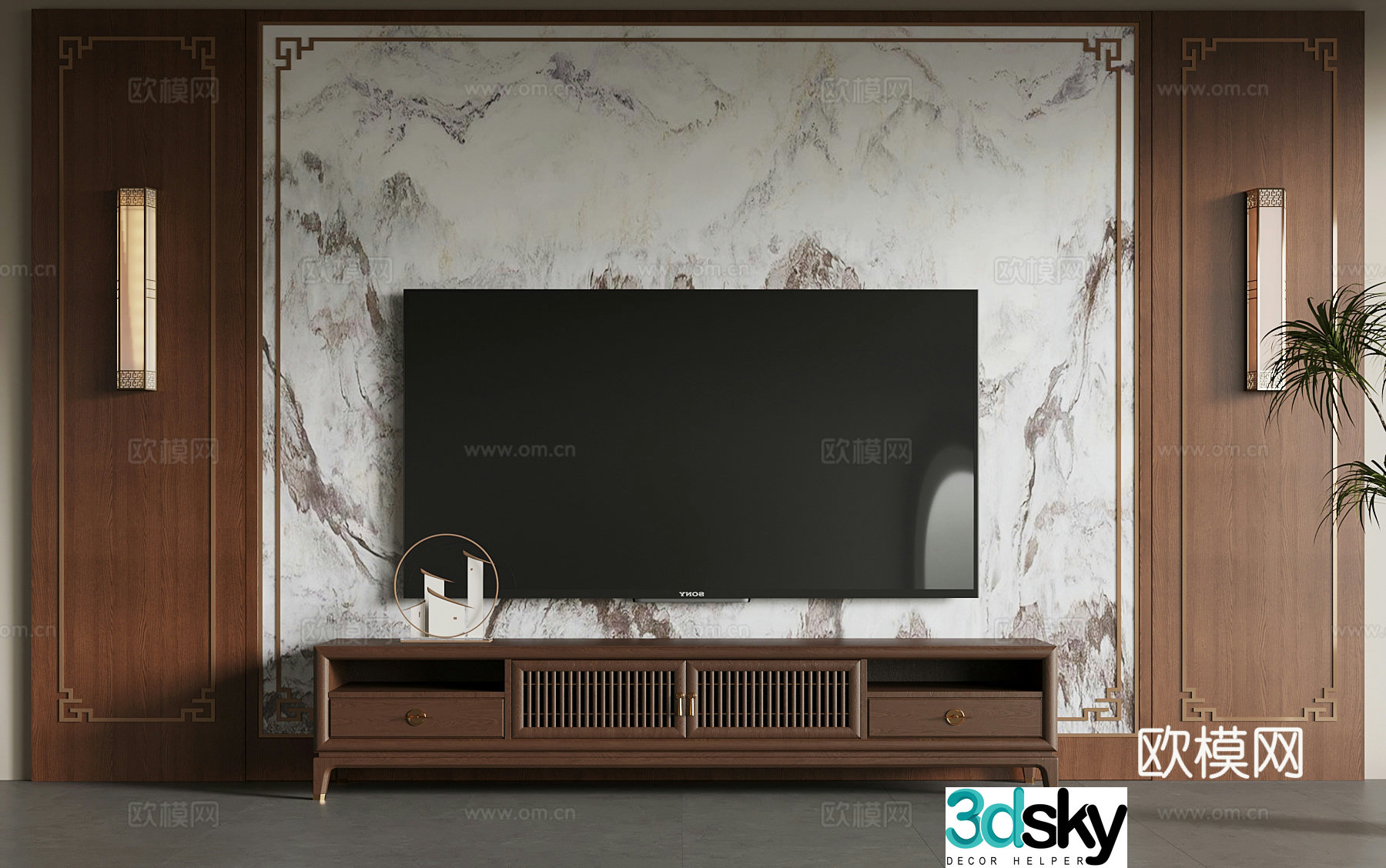 New Chinese TV background wall TV cabinet 3d model