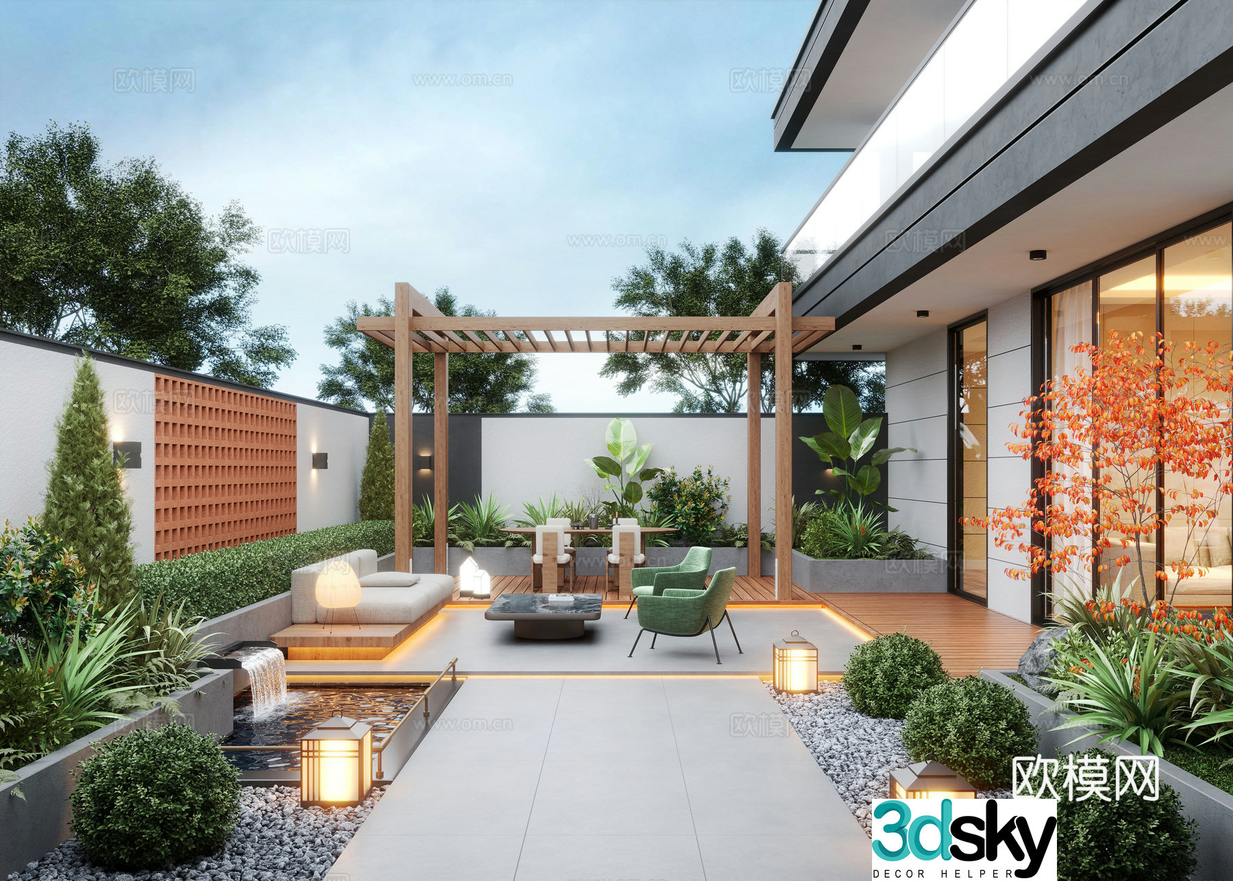 Modern courtyard landscape Villa courtyard Garden water view Landscape Landscape Landscape Sketch 3D Model