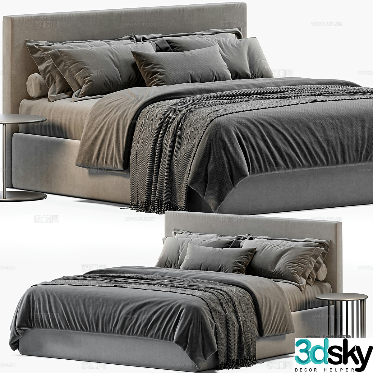 Modern fabric double bed 3d model