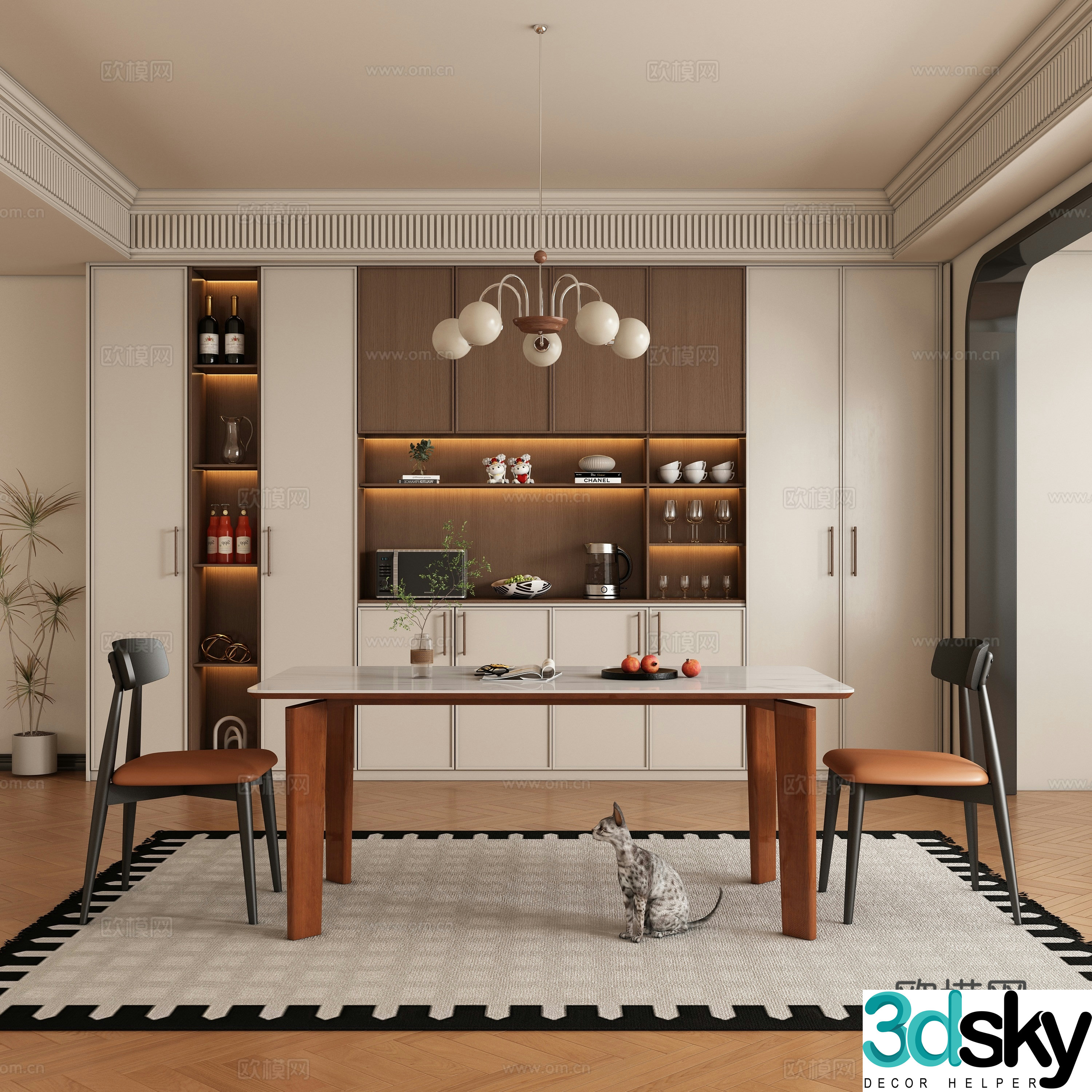 Modern medieval restaurant dining table and chair 3d model
