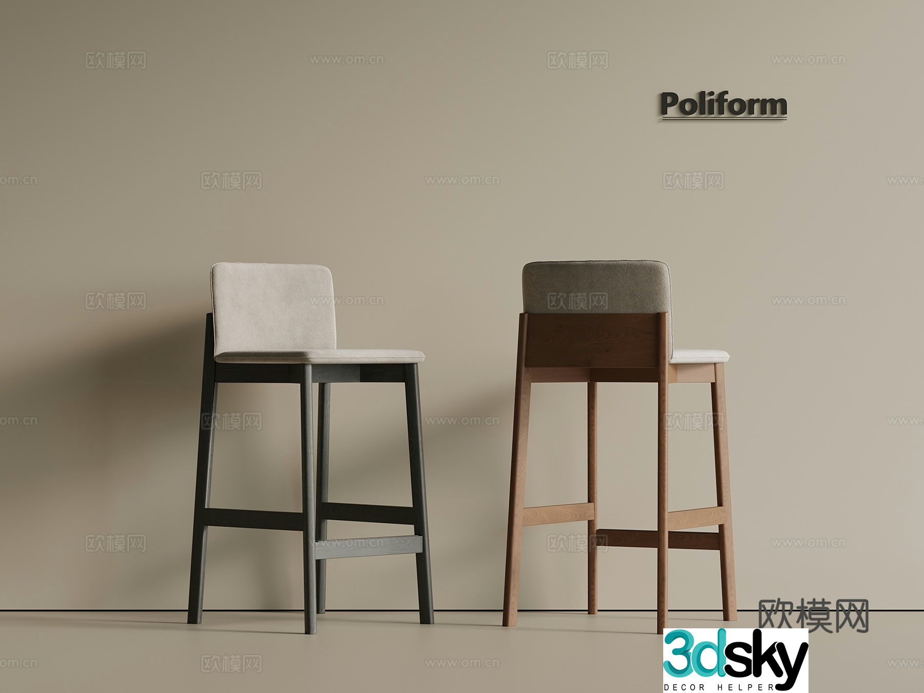 Middle Ages New Chinese Bar Chair Wooden Chair Cloth Chair 3D Model