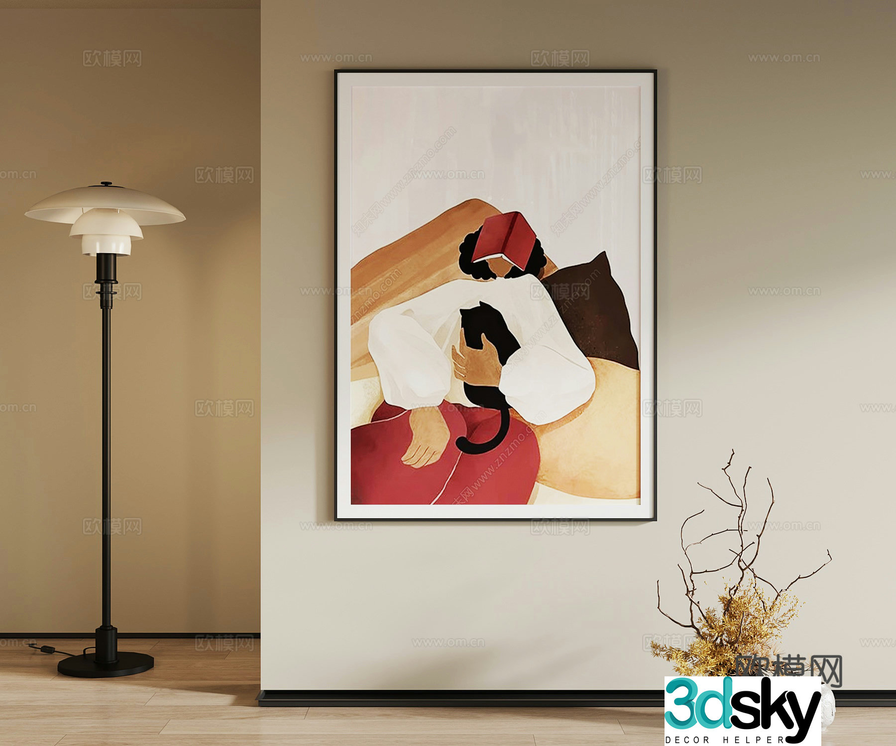 Modern decorative painting Oil painting Floor lamp 3d model